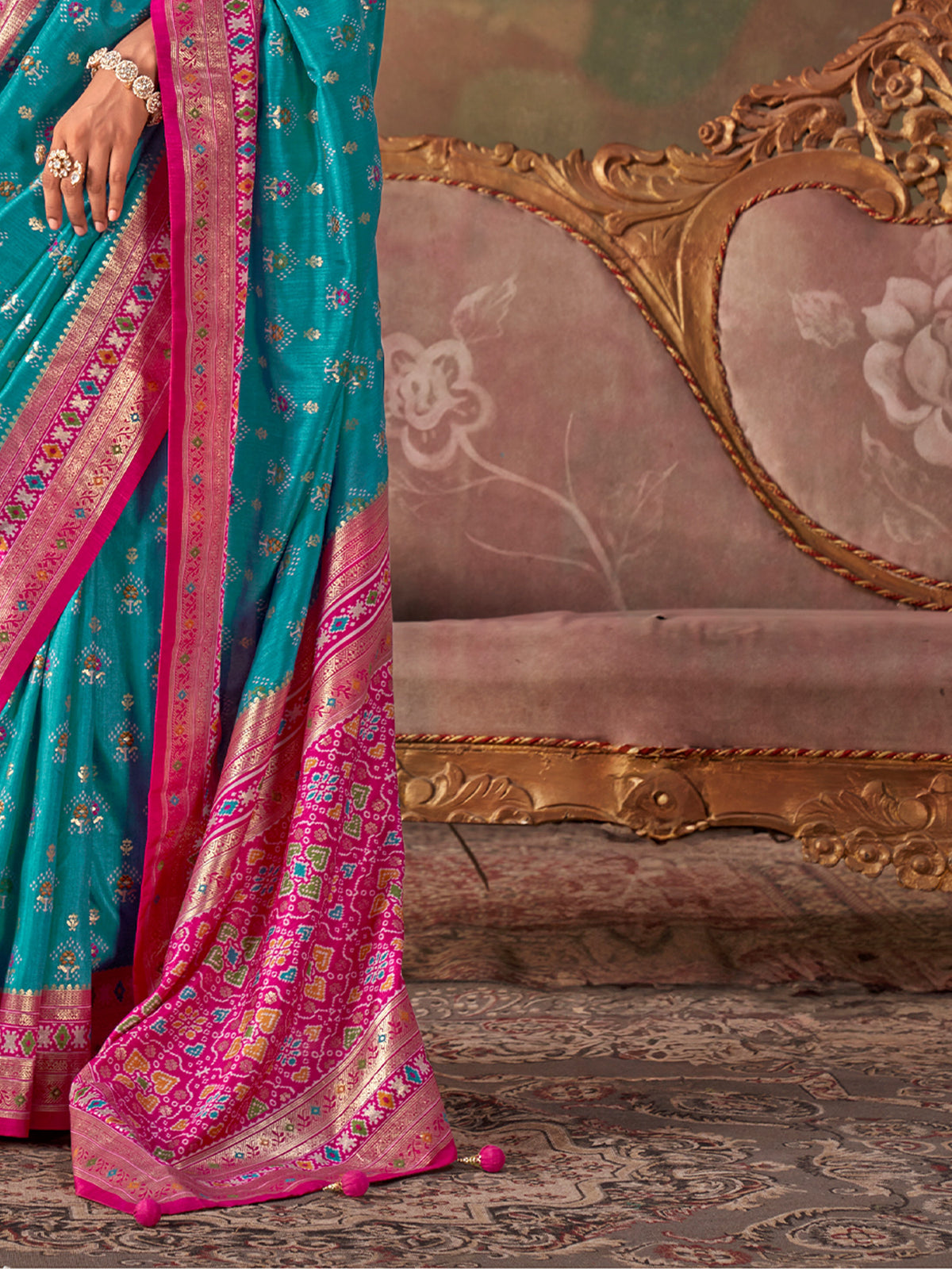 Turquoise Blue Silk Blend saree – detail view 4