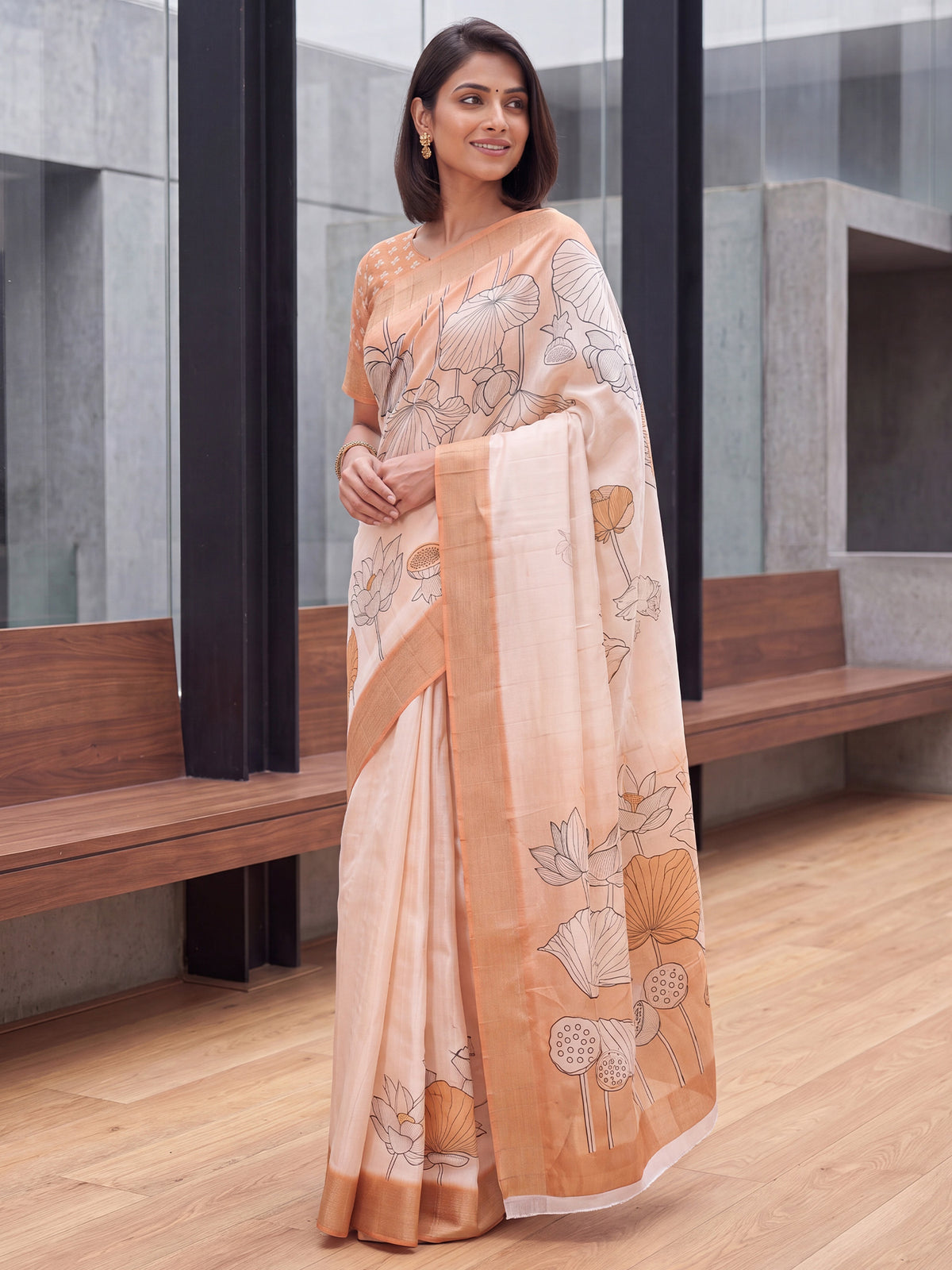 White Satin Silk saree – detail view 3