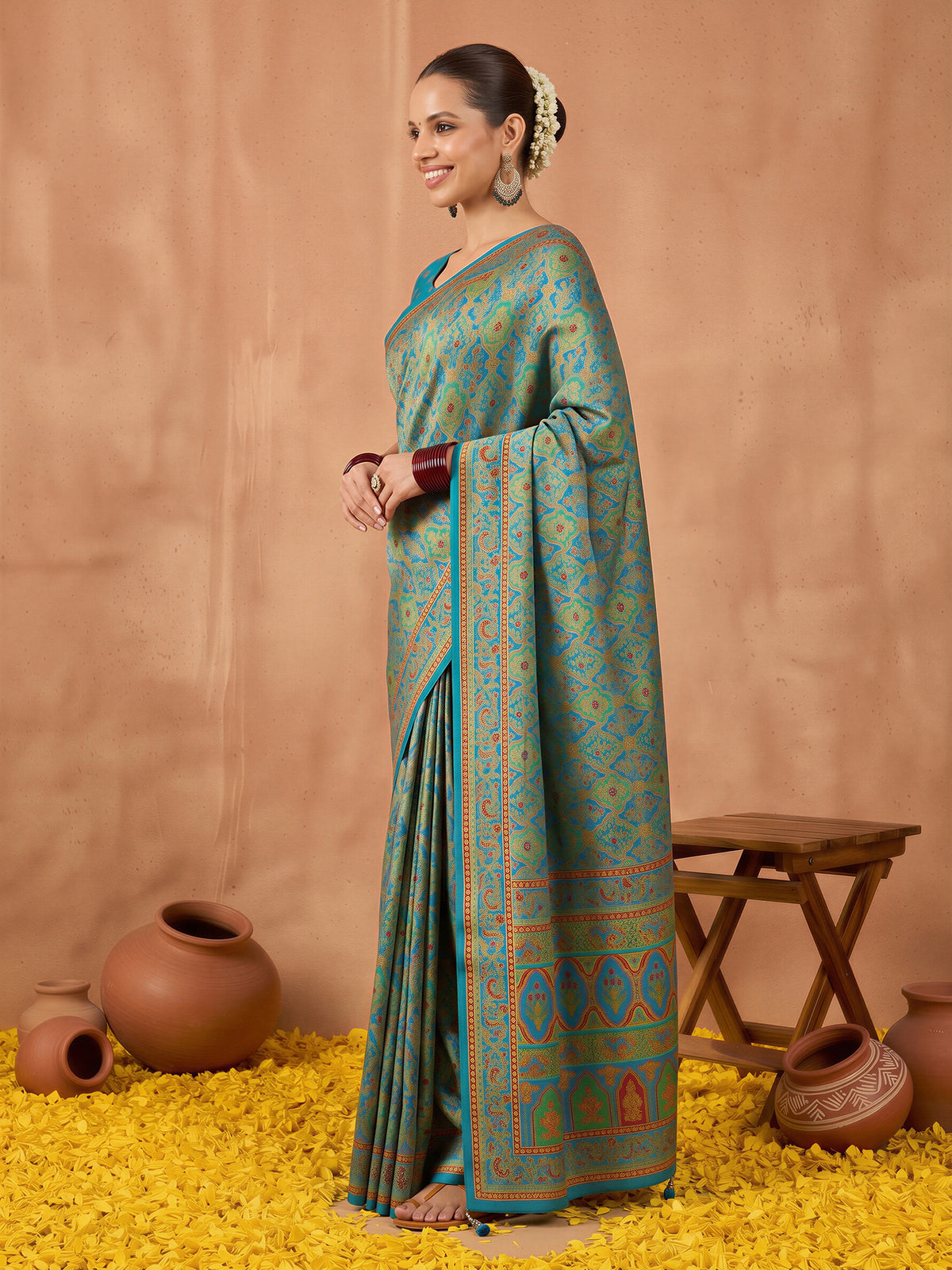 Teal Blue Silk Blend saree – detail view 2