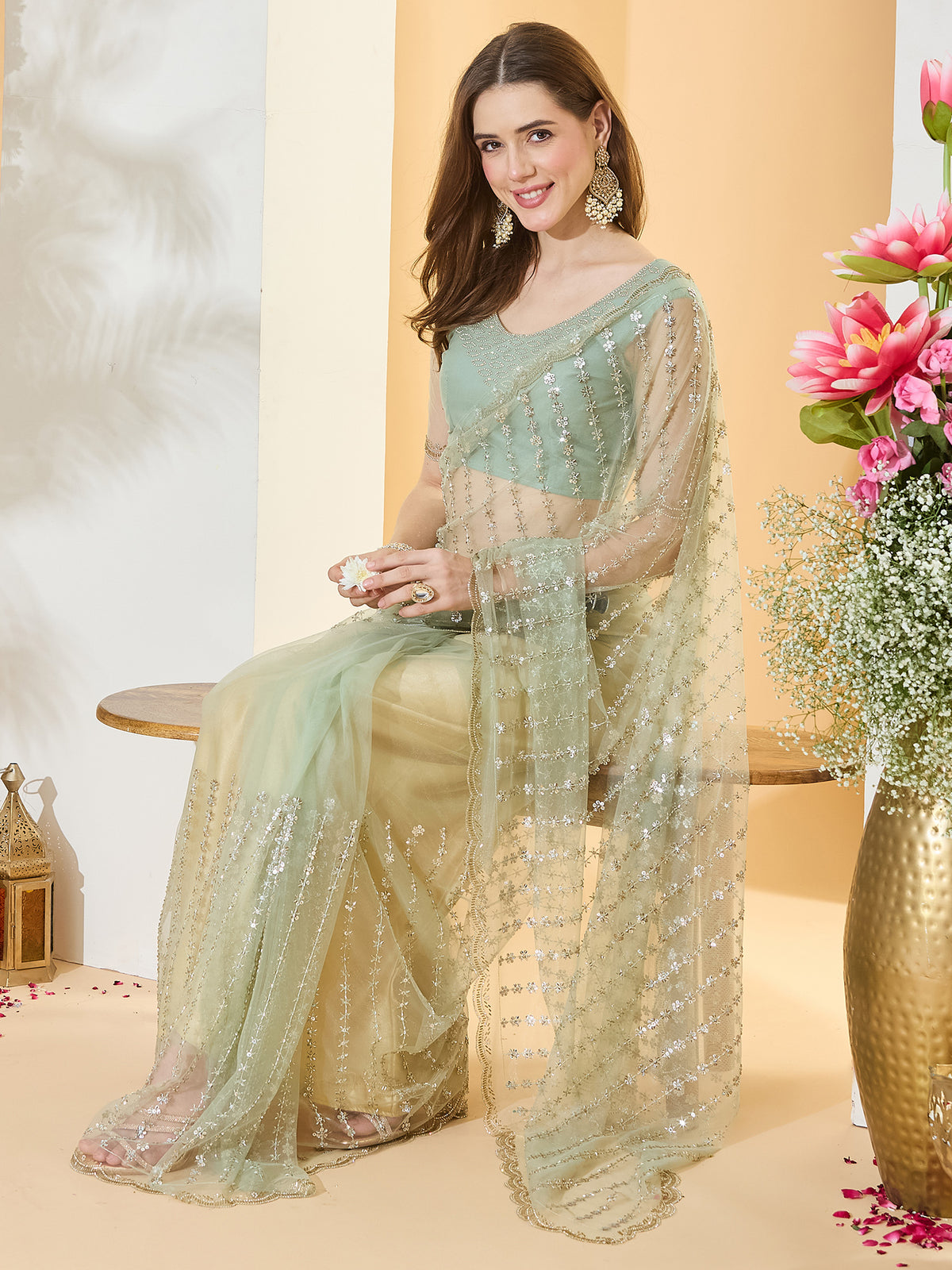 Light Green Net saree – detail view 3