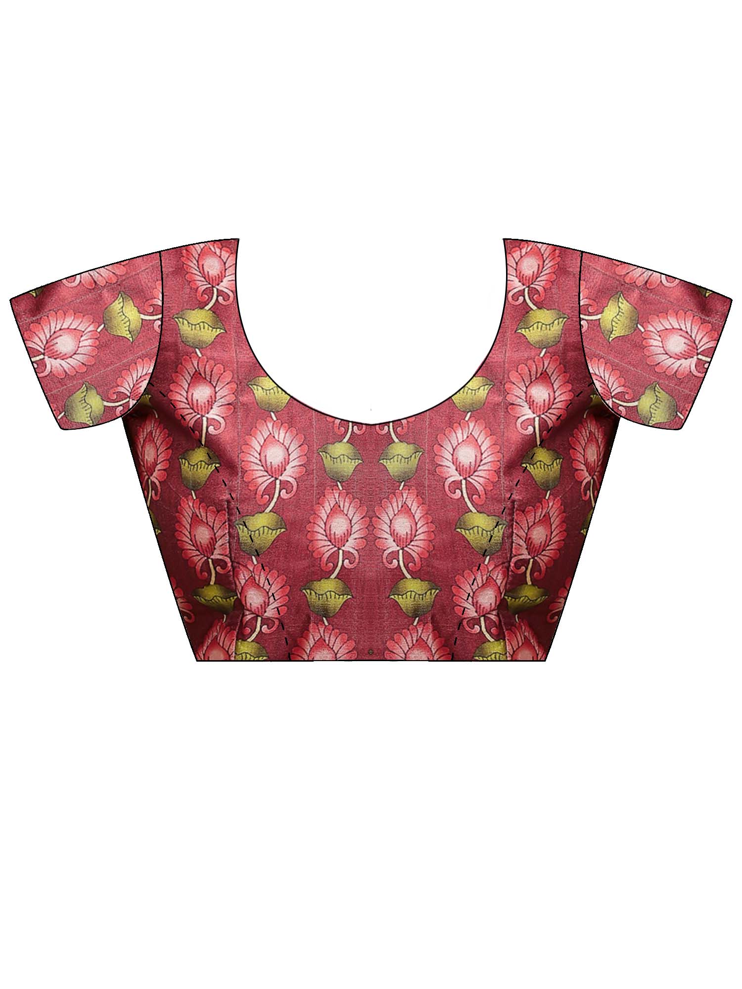 Unstitched brown silk blend blouse piece with floral design