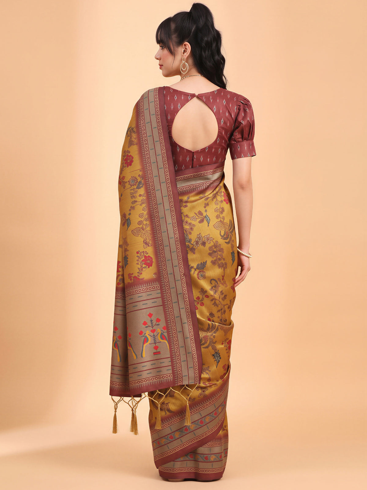 Mustard Cotton Blend saree – detail view 1