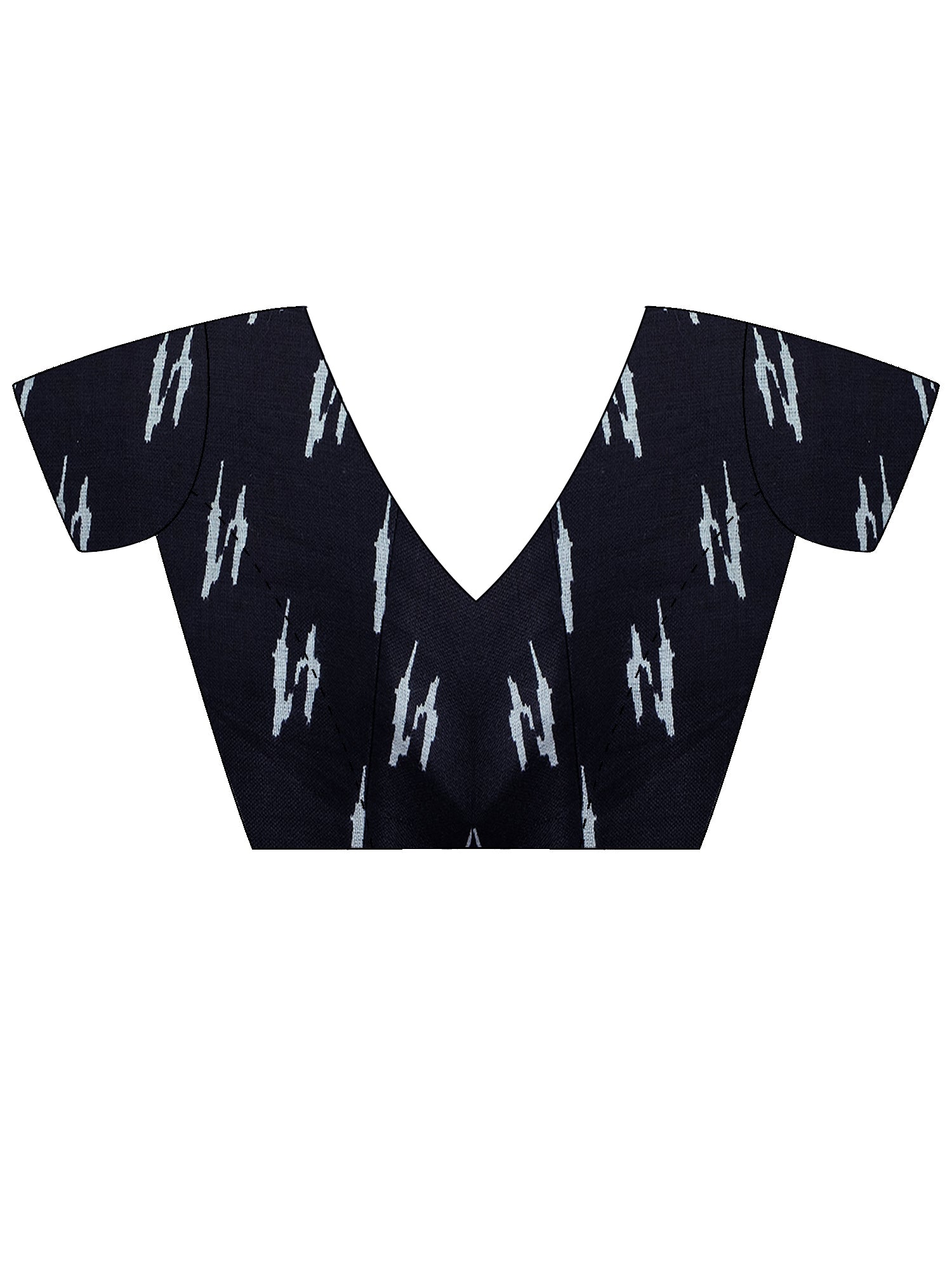 Unstitched black cotton blouse piece with ikat design