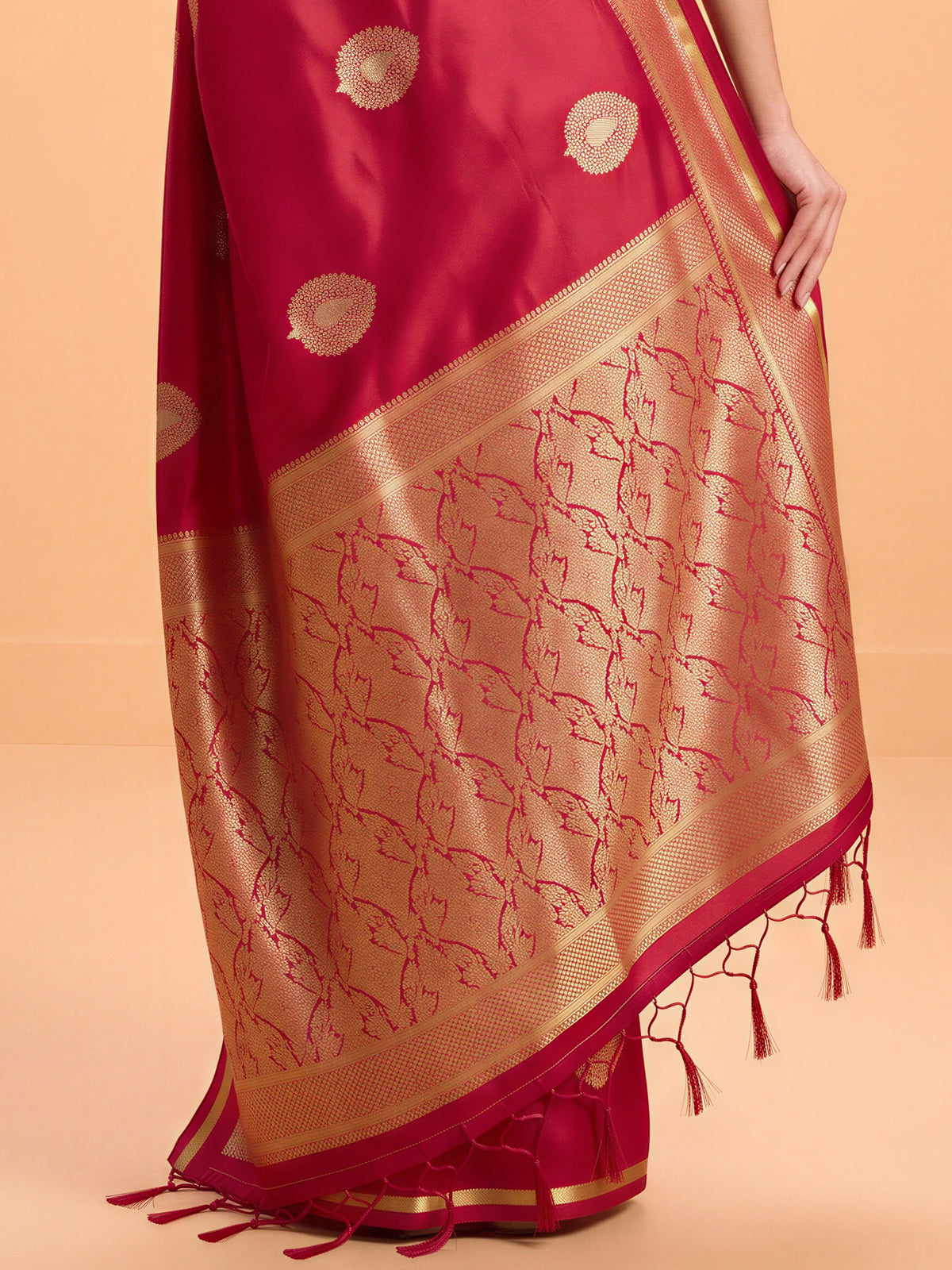 Red Satin Silk saree – detail view 5