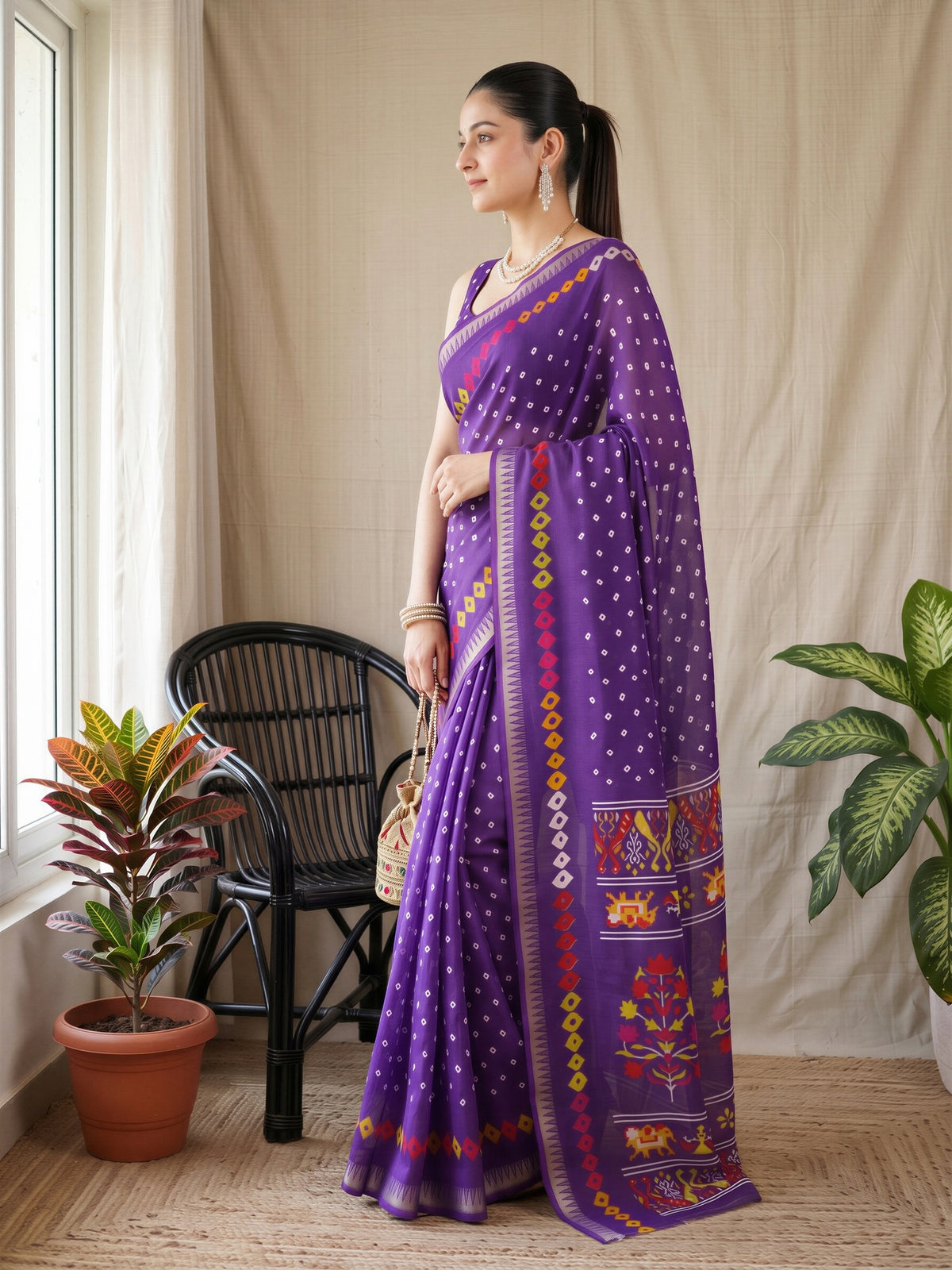 Purple Georgette saree – detail view 2