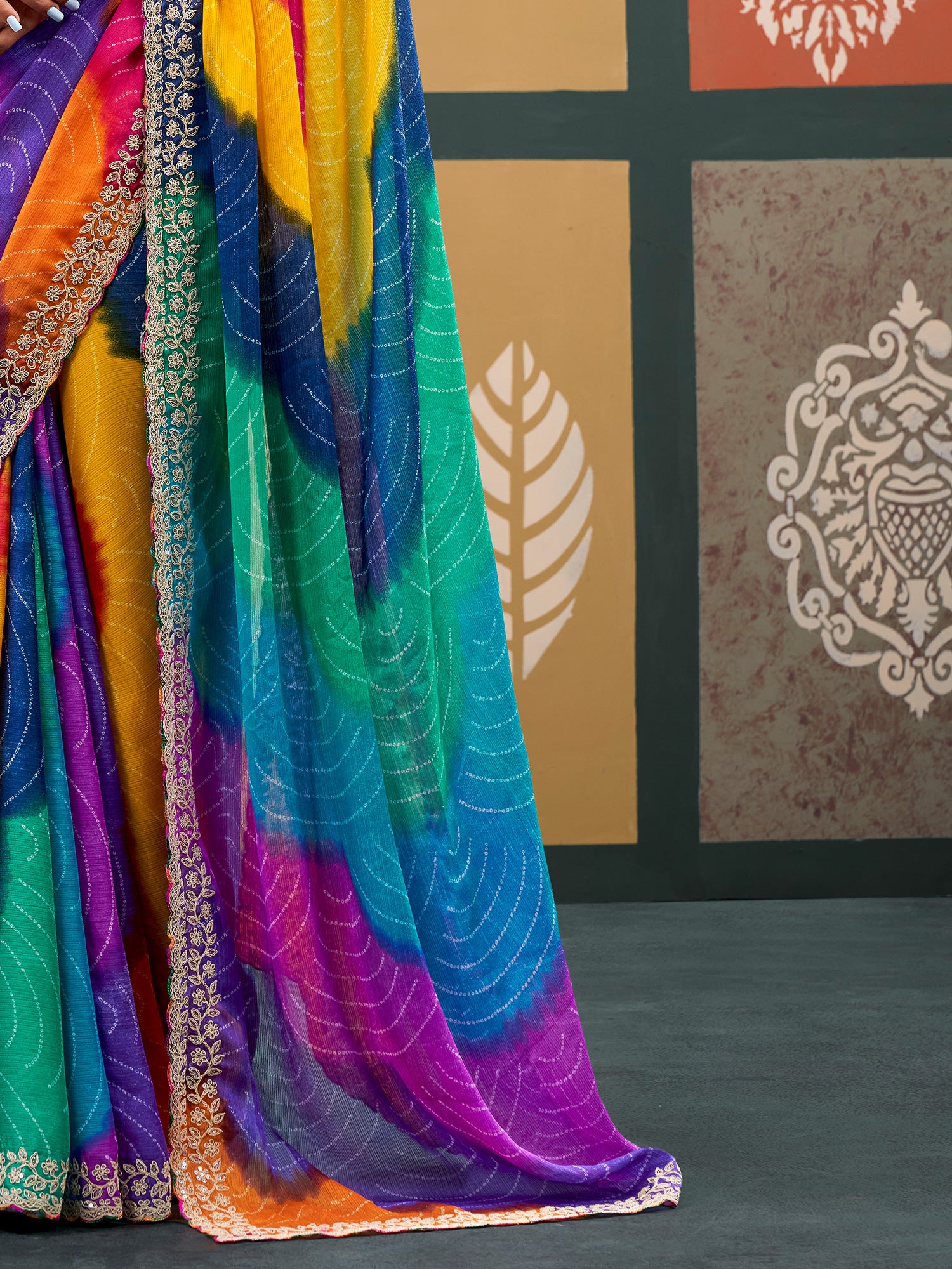 Multicolored Chiffon saree – detail view 4