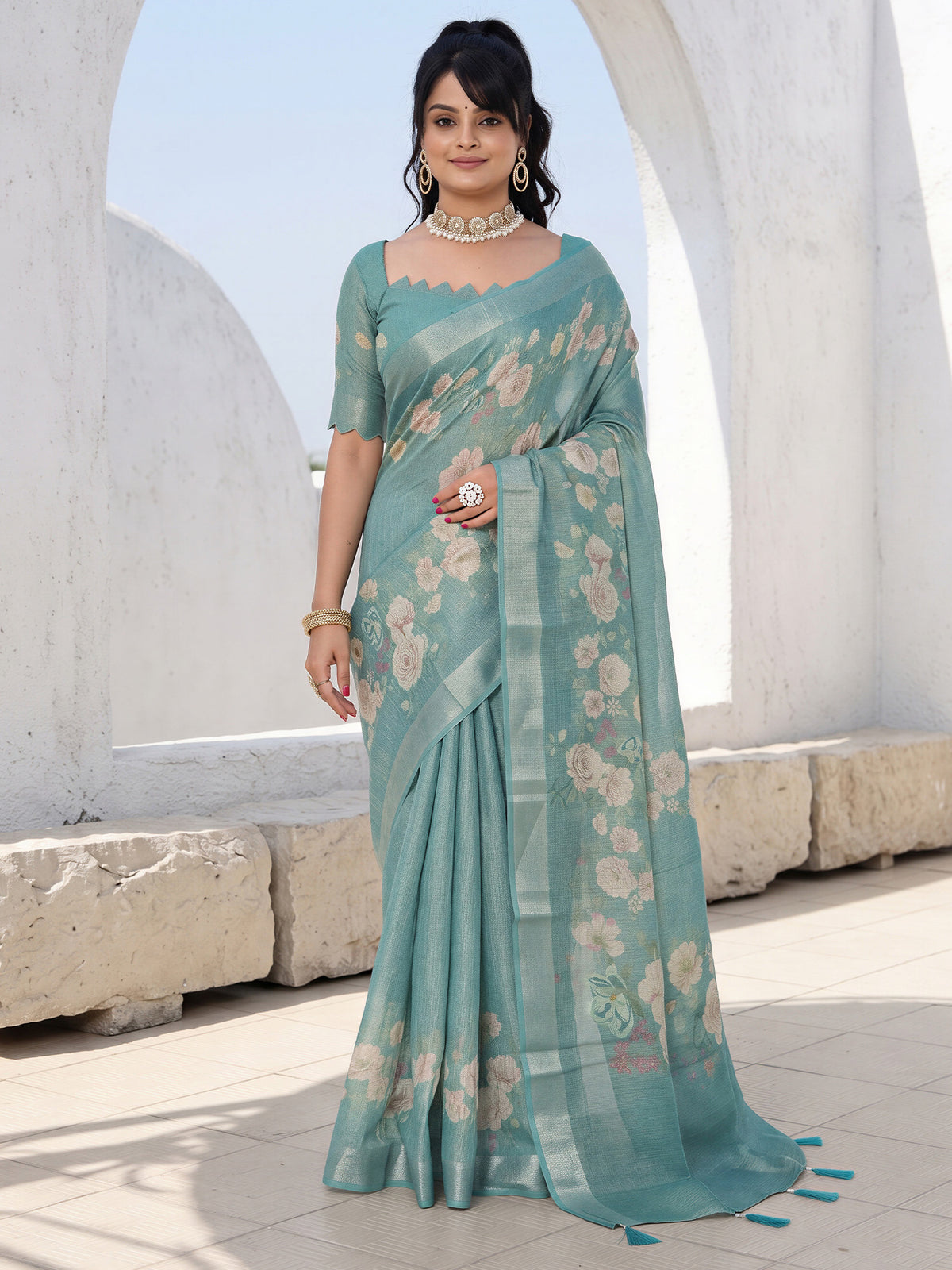 Light Blue Cotton Silk saree – detail view 3