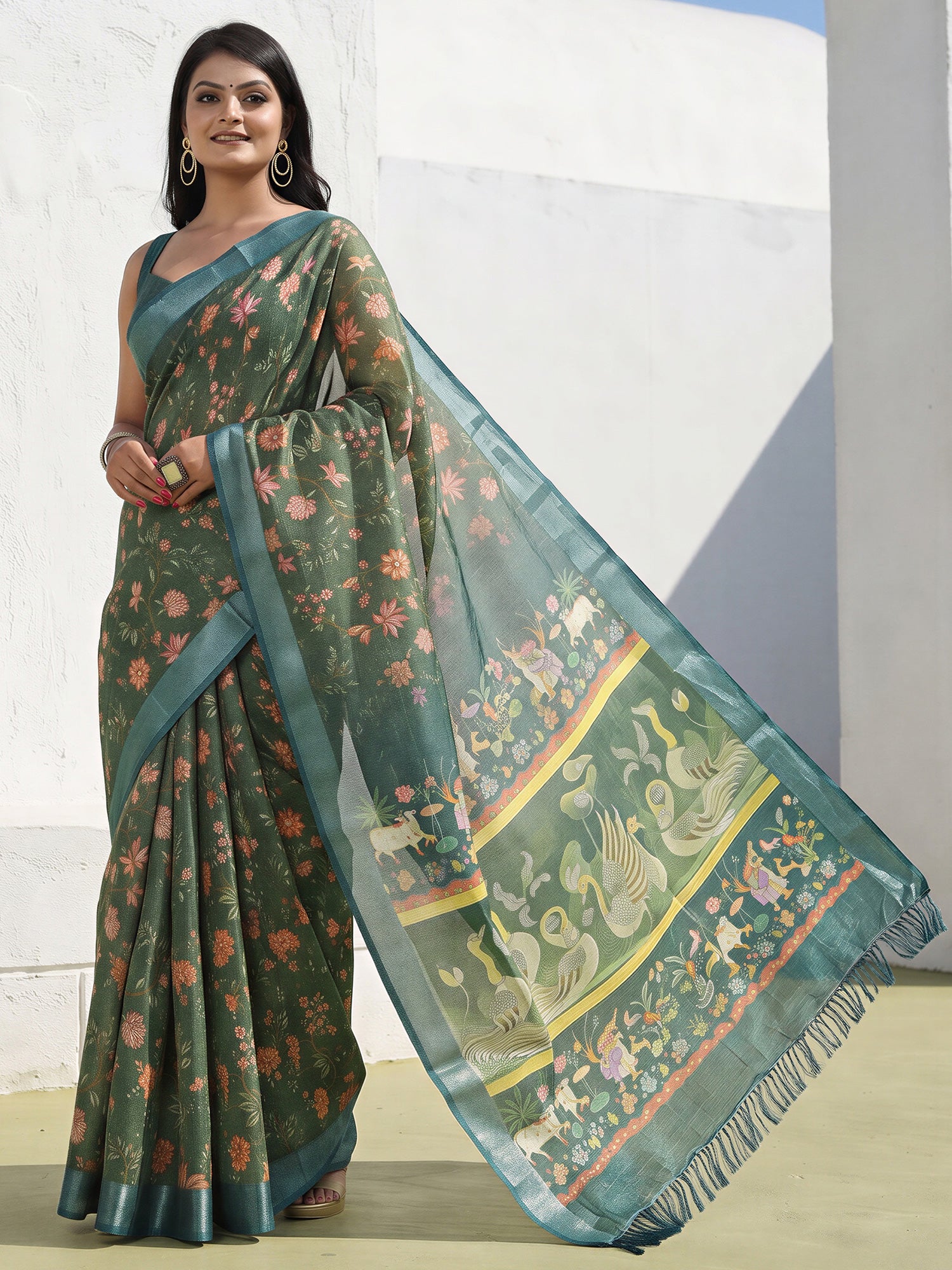 Sea Green Cotton Silk saree – detail view 3