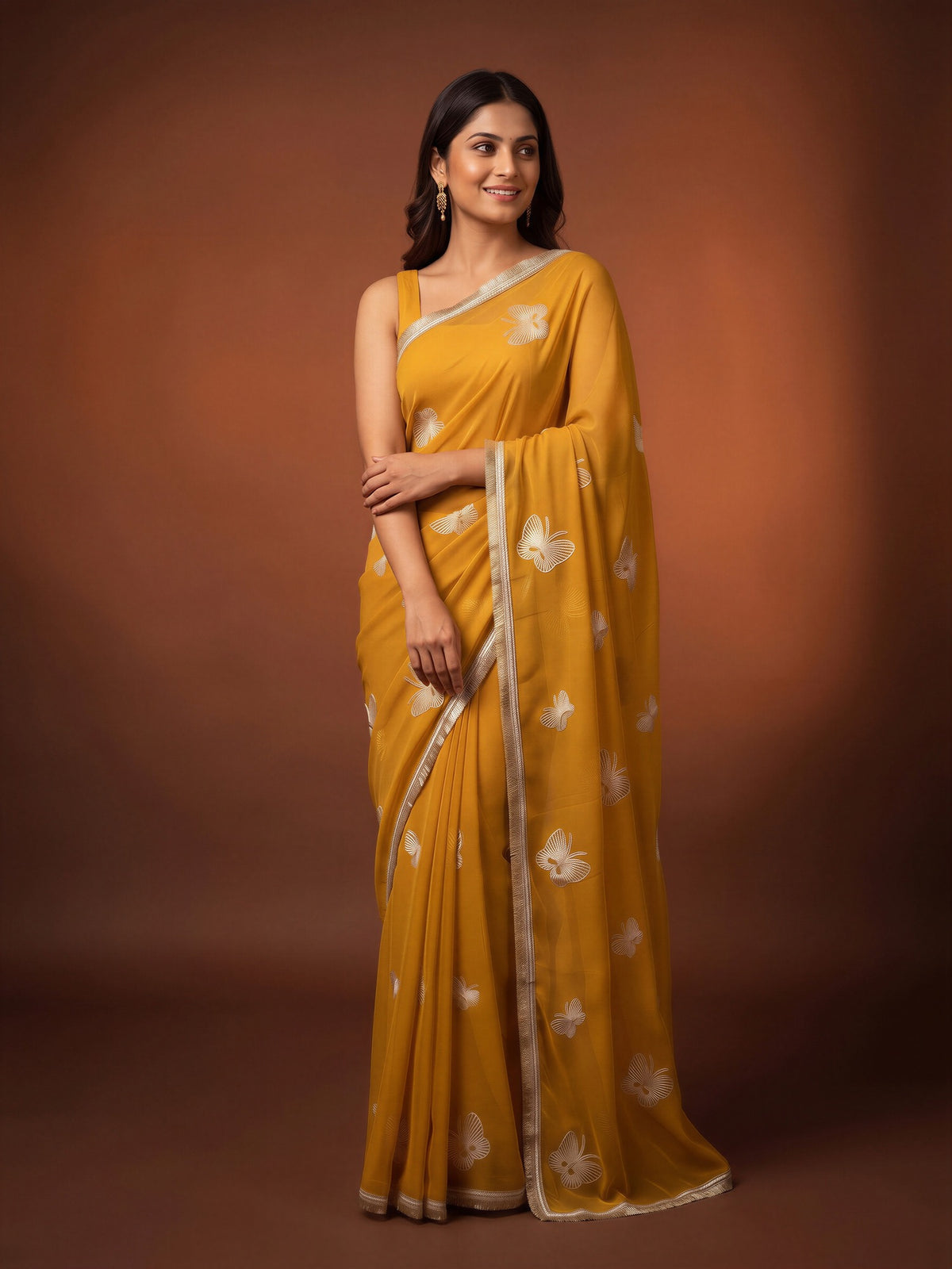 Yellow Georgette saree – detail view 3