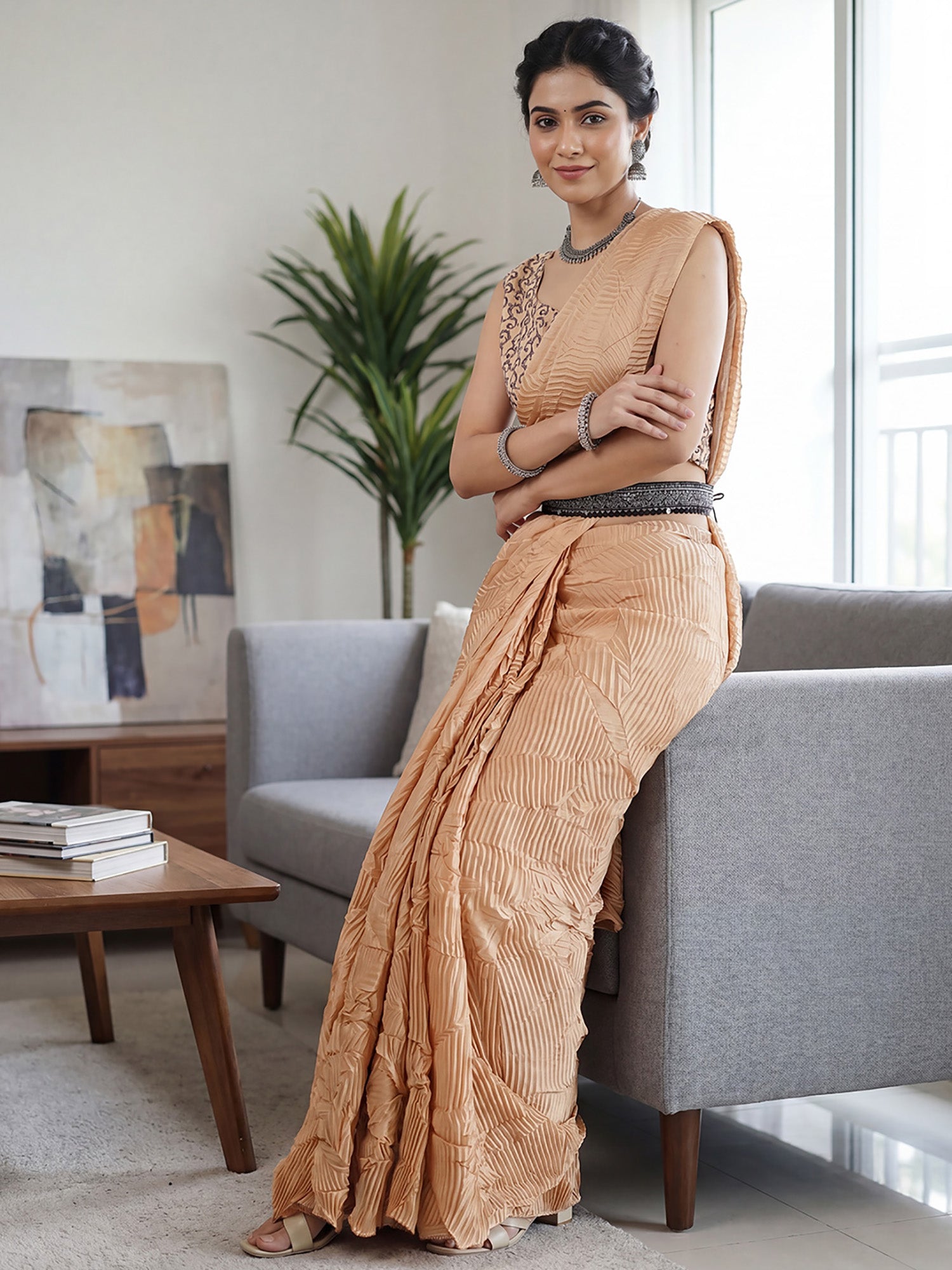 Cream Georgette saree – detail view 3