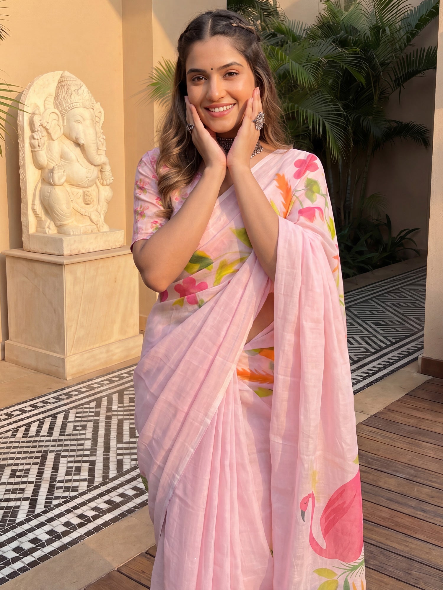 Pink Linen saree – detail view 4