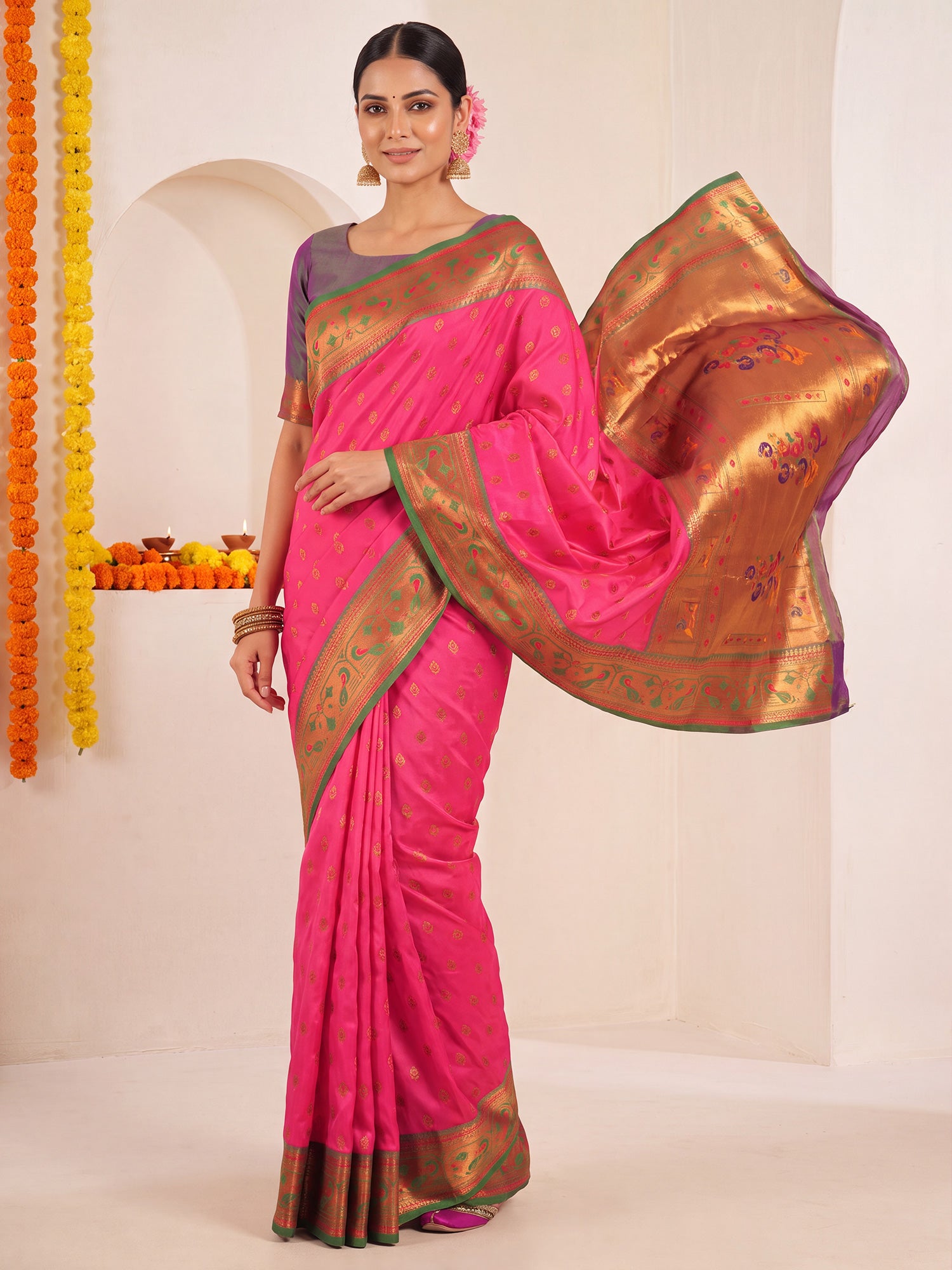 Pink Soft Silk saree – detail view 3
