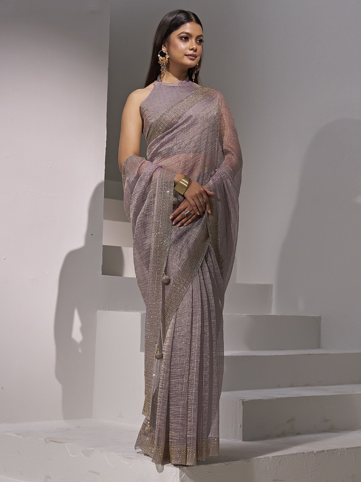 Lavender organza saree view 1