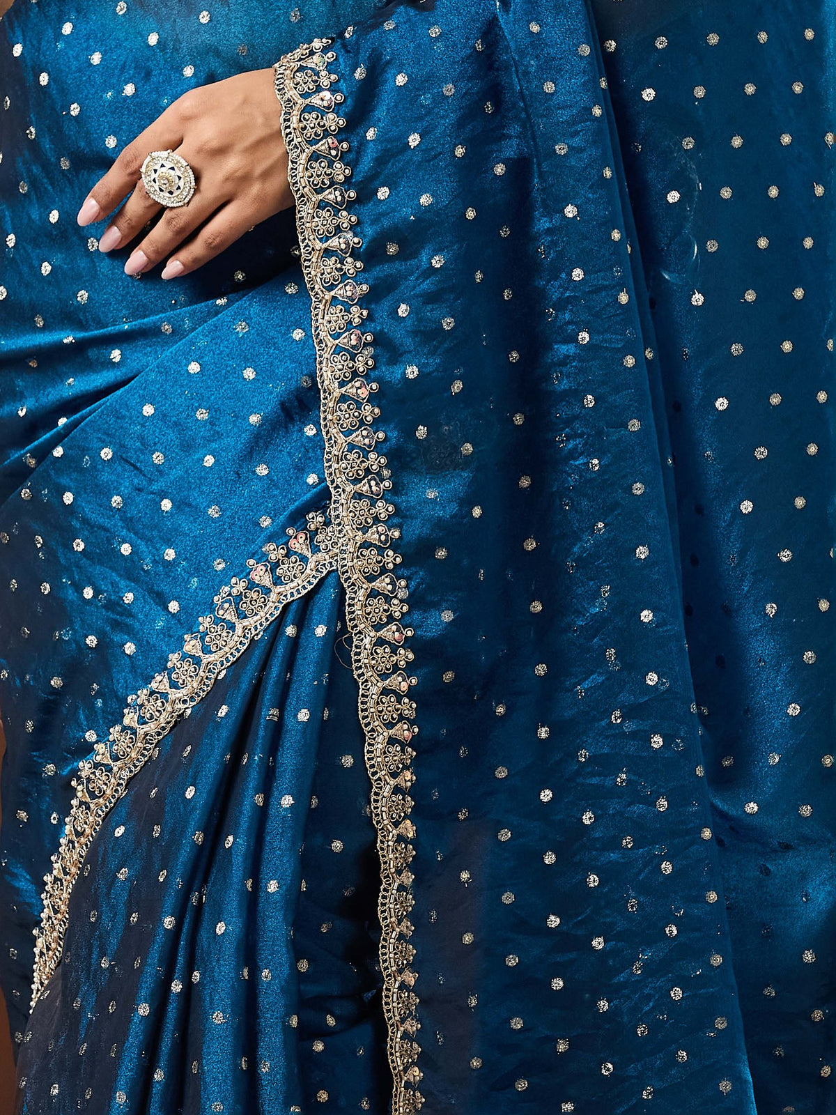 Teal Blue Georgette saree – detail view 3