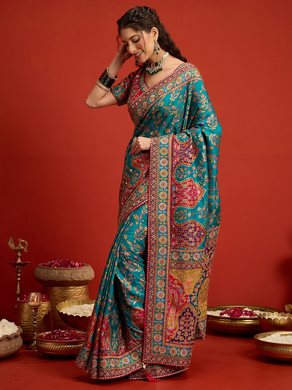 Aqua Blue Silk Blend saree – detail view 3