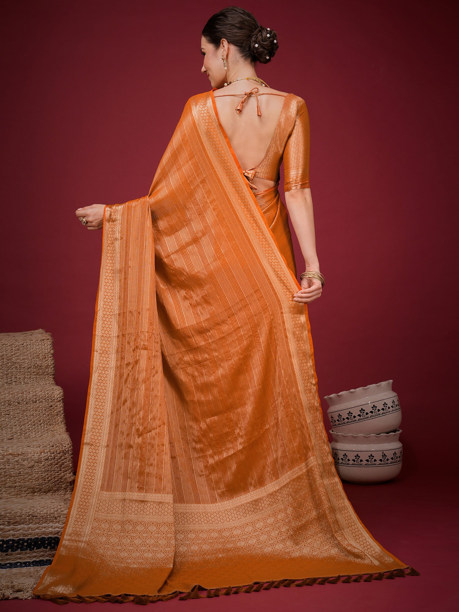 Orange Viscose Silk saree – detail view 1