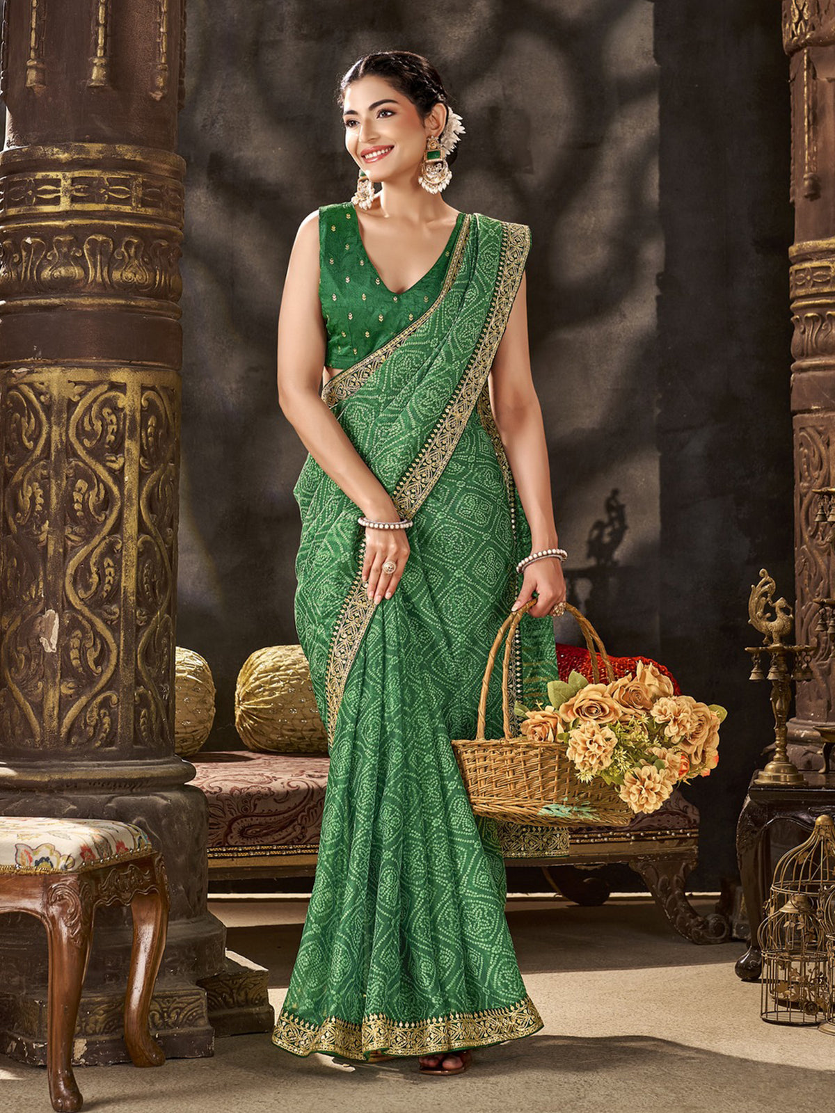 Green Chiffon saree – detail view 2