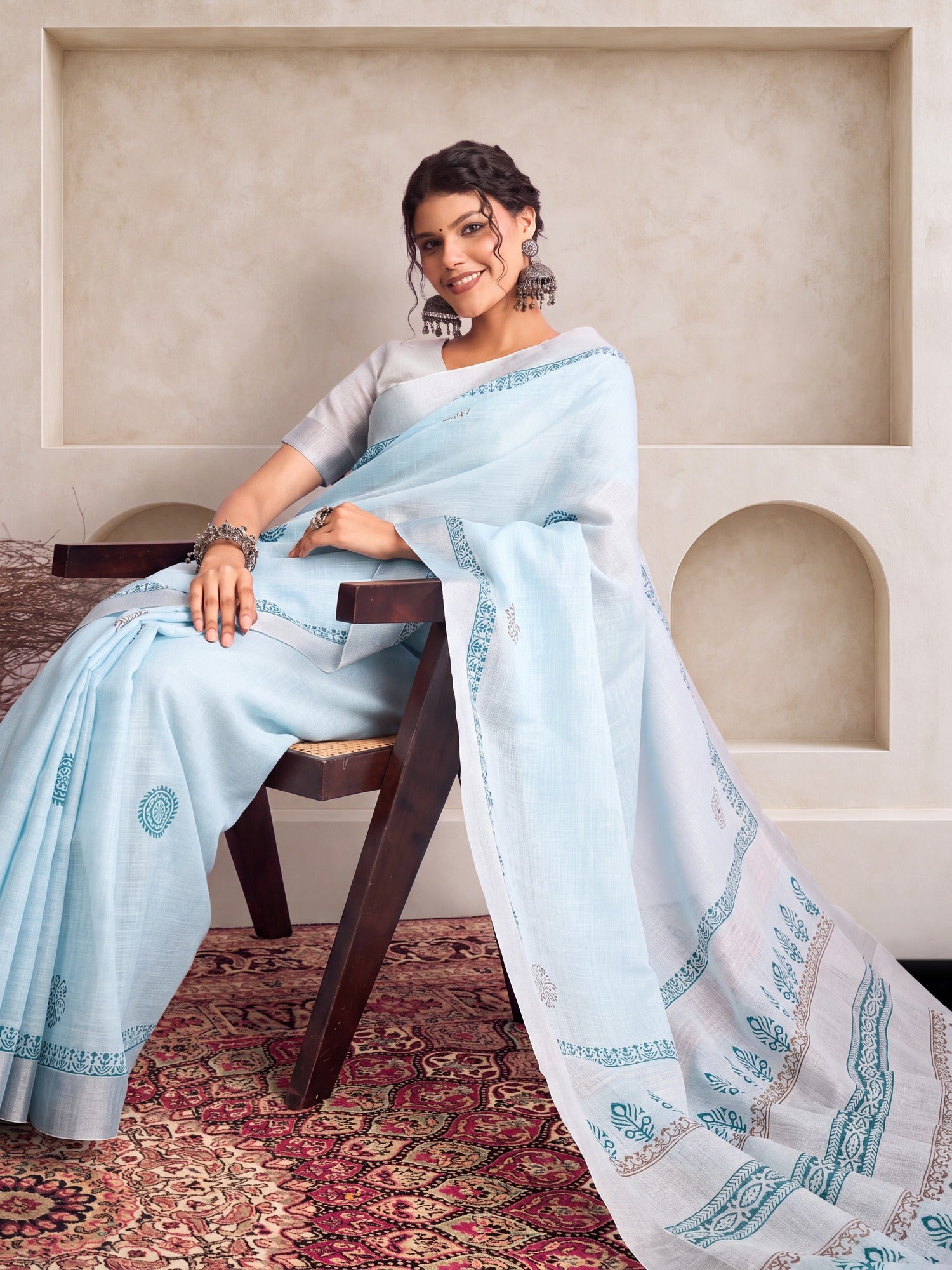 Light Blue Linen saree – detail view 3