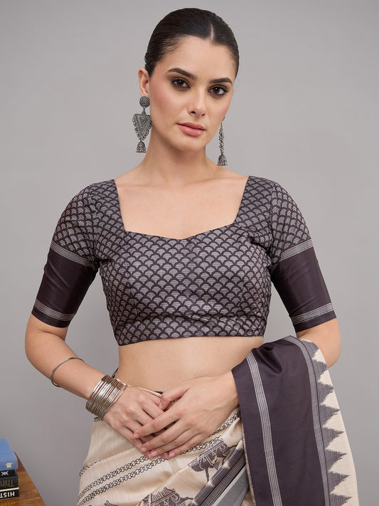 Off White soft silk saree view 1