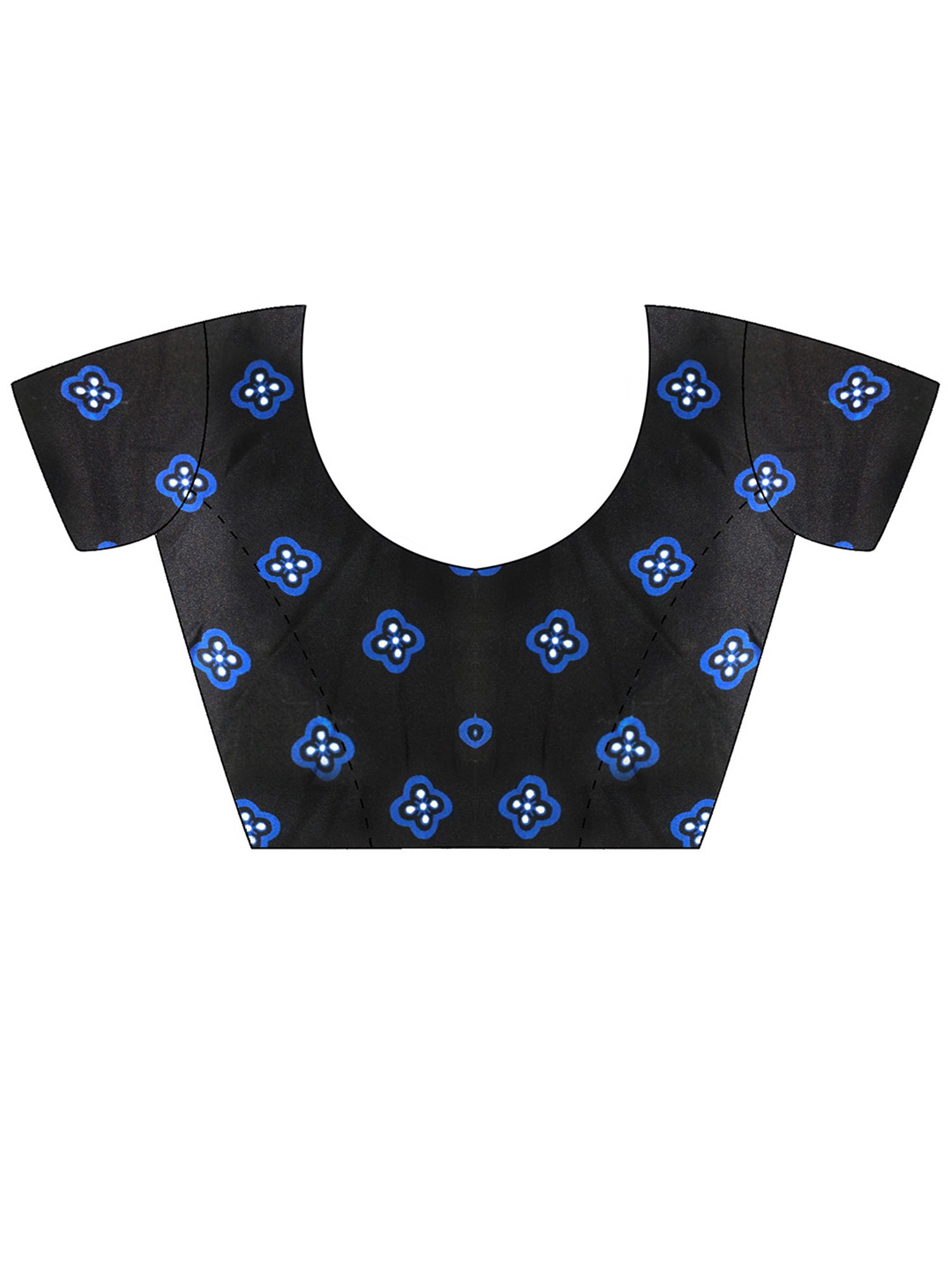 Unstitched black satin blouse piece with ethnic motif design