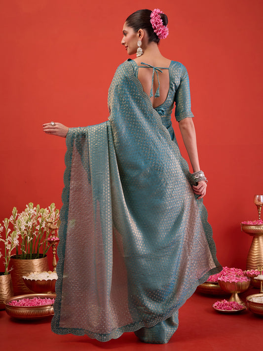 Light Blue Satin saree – detail view 1
