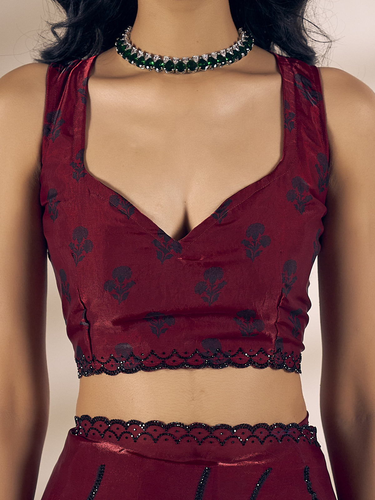 Maroon satin silk saree view 5