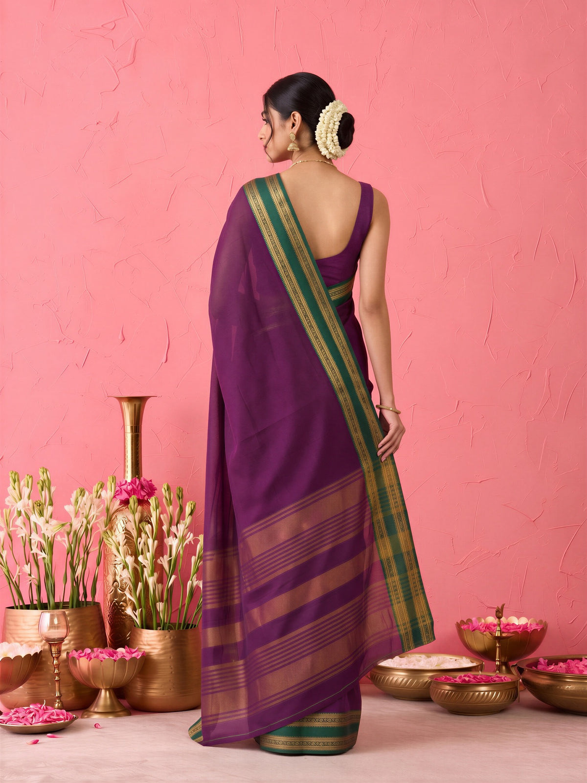 Wine cotton blend saree view 2