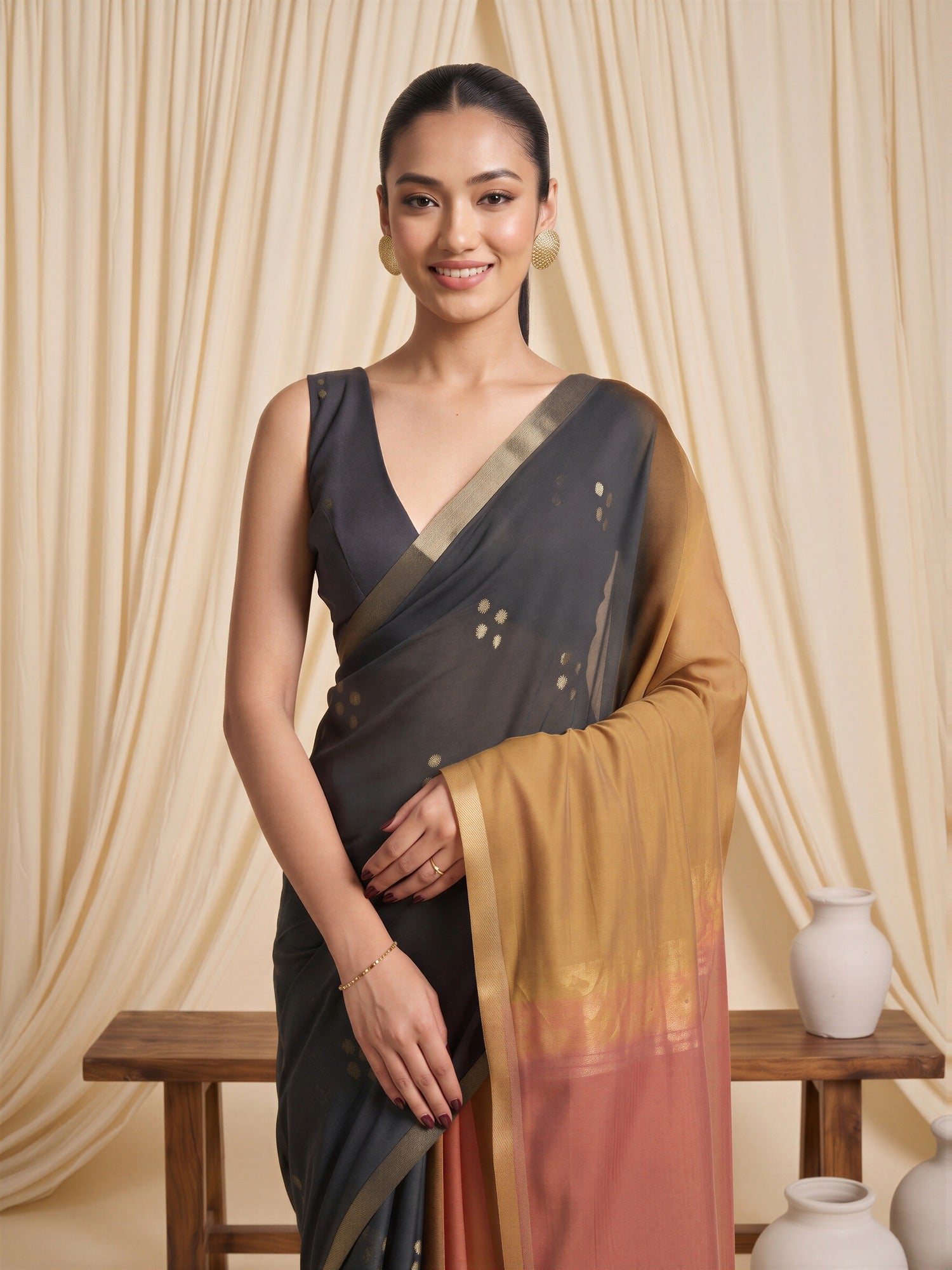 Rust Viscose Silk saree – detail view 3