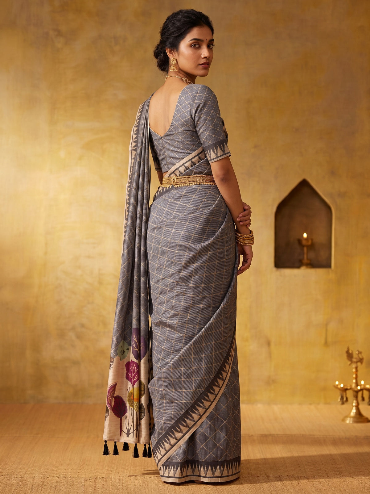 Grey soft silk saree view 1