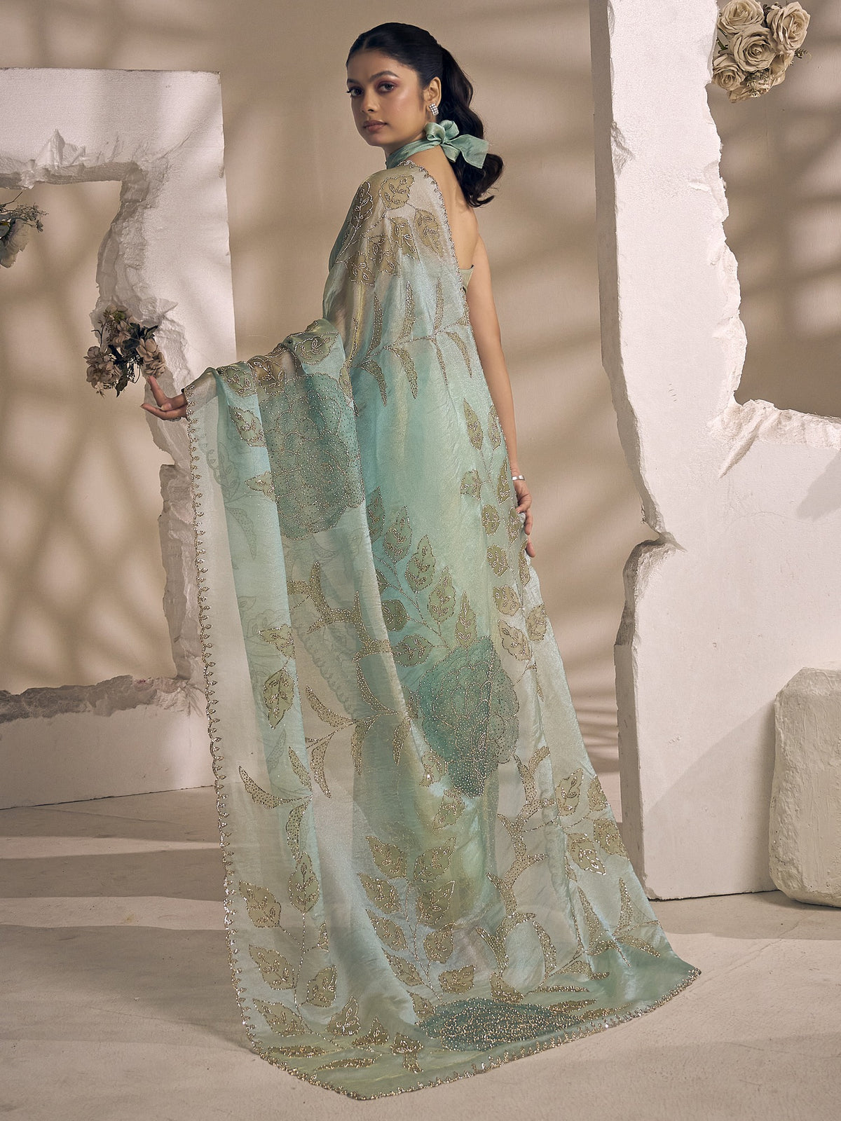 Light Blue organza saree view 2