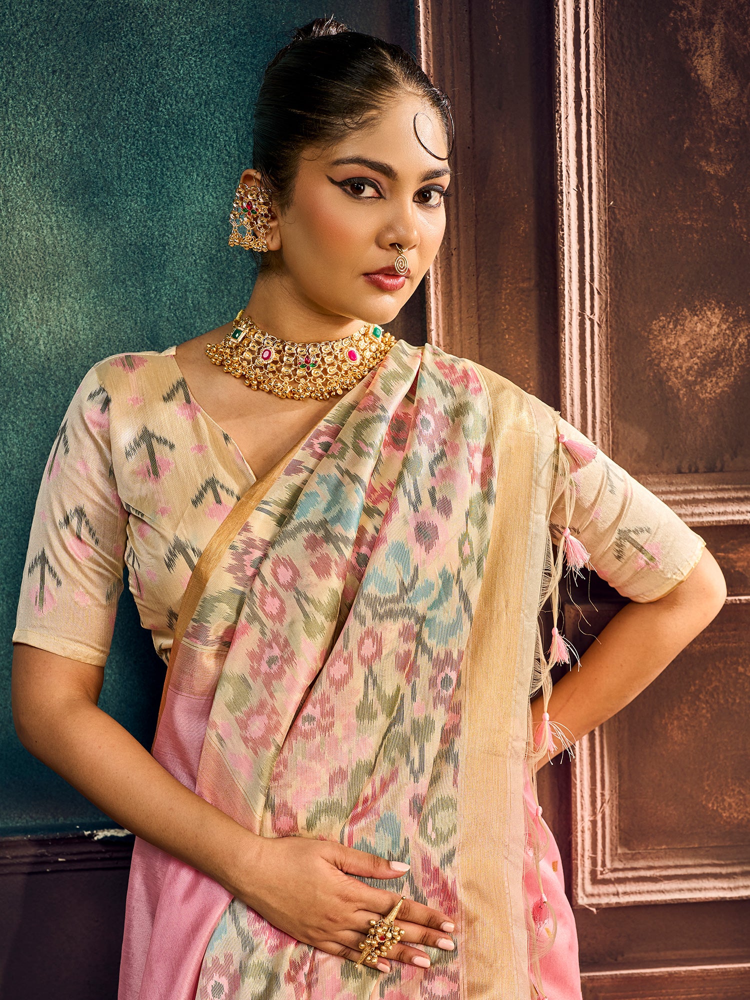 Pink Cotton Silk saree – detail view 3