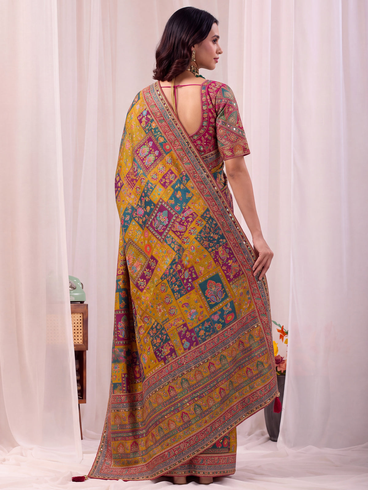 Mustard Silk Blend saree – detail view 1