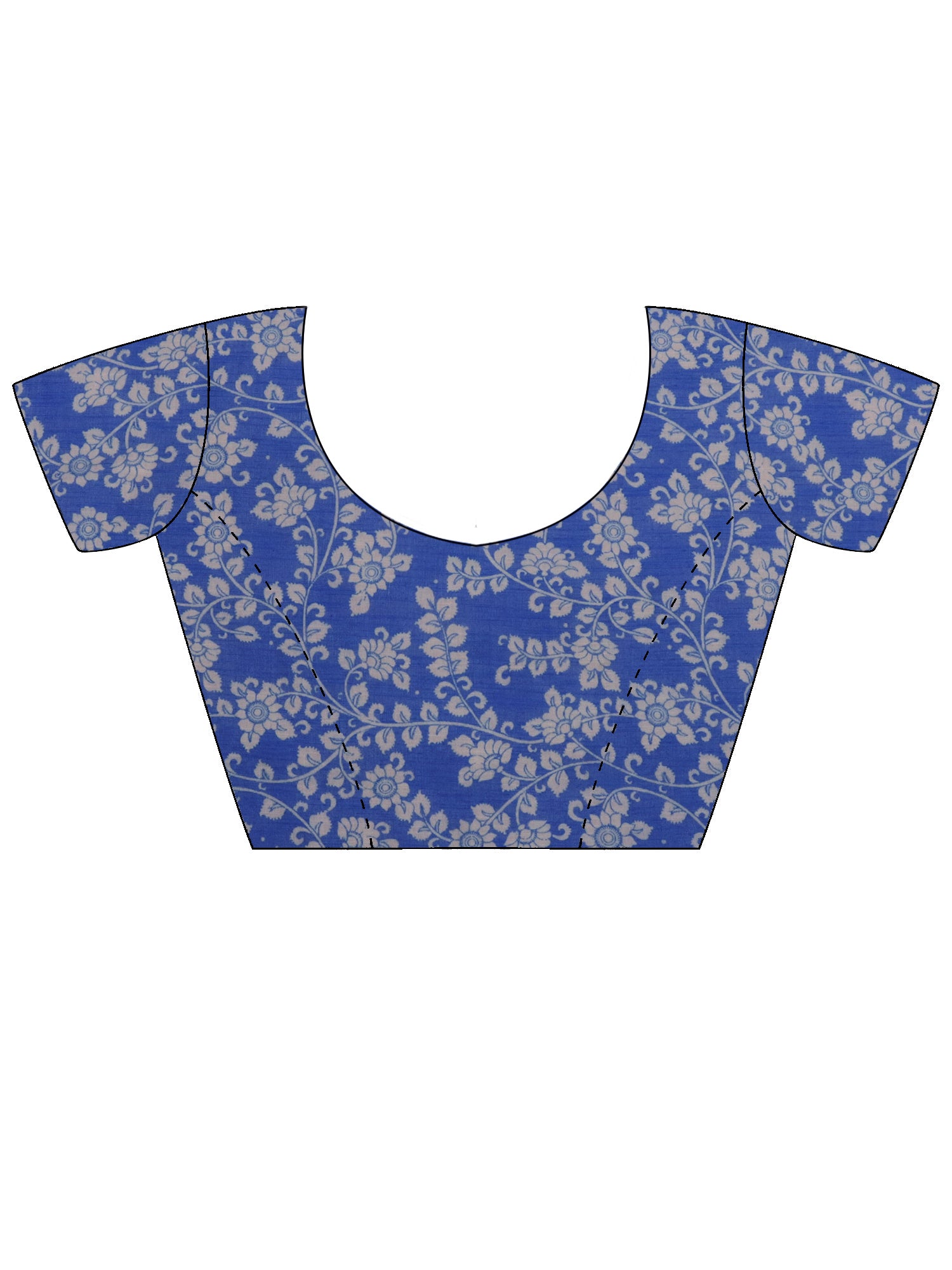 Unstitched blue cotton blend blouse piece with floral design