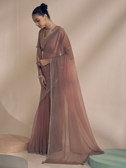 Rose Gold chiffon saree view 1