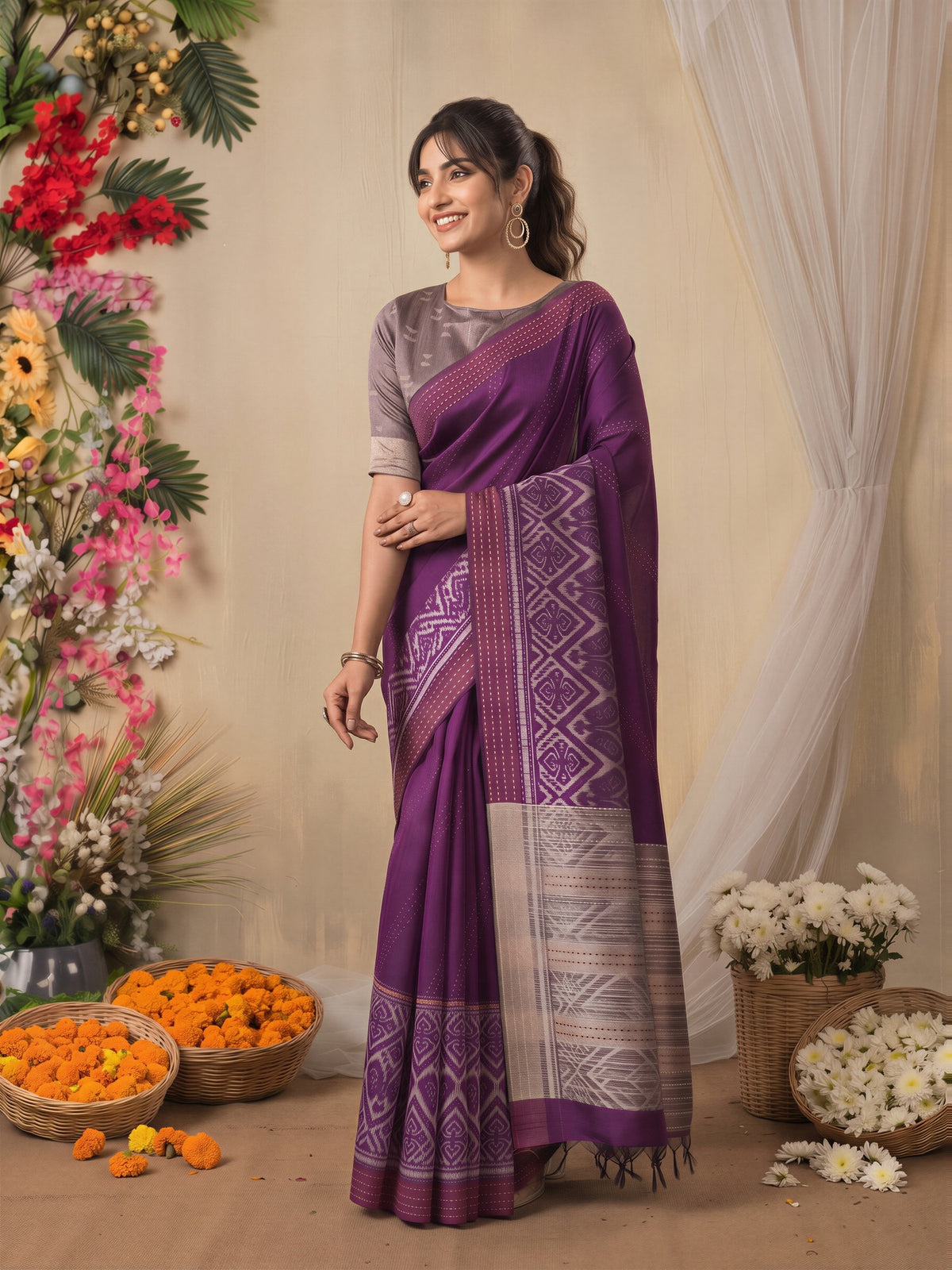 Magenta Silk Cotton saree – detail view 3