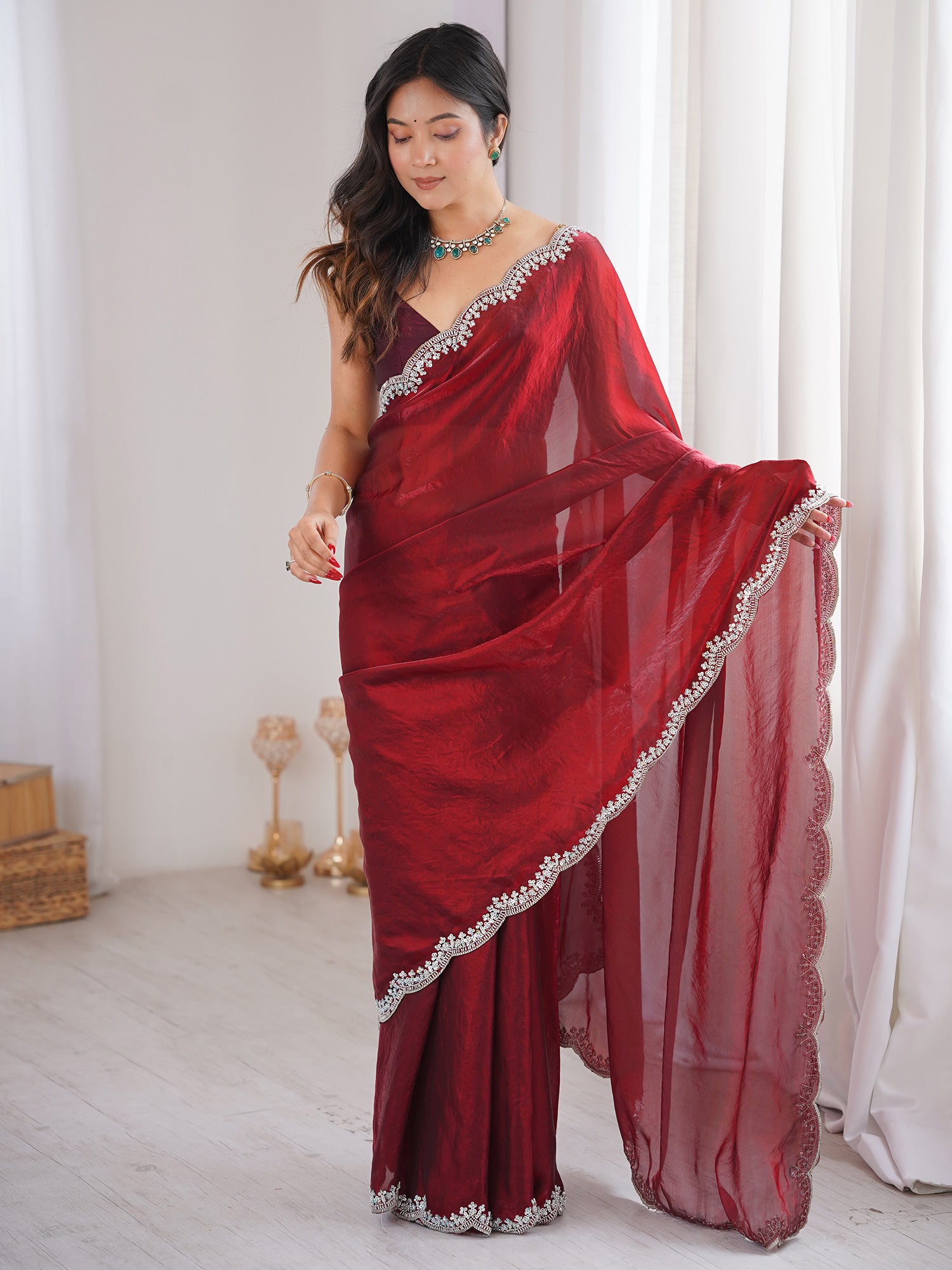 Maroon Silk Blend saree – detail view 1