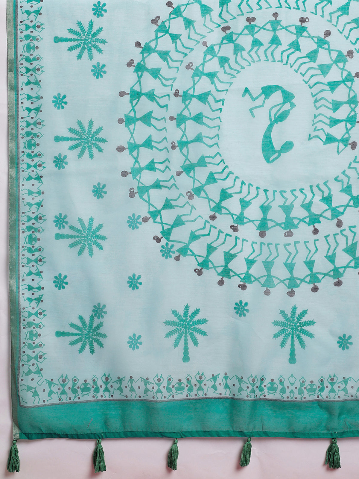Light Blue Cotton Linen saree – detail view 5