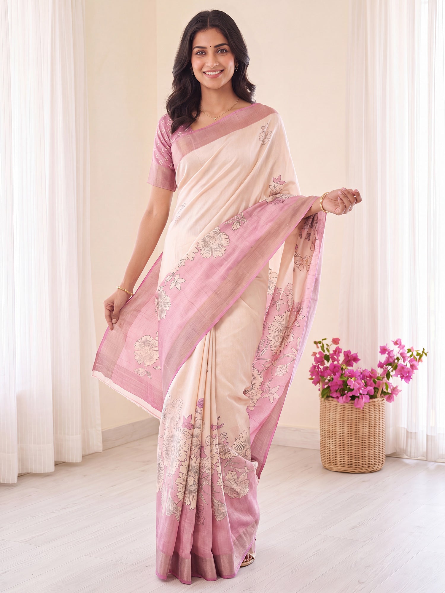 White Satin Silk saree – detail view 3