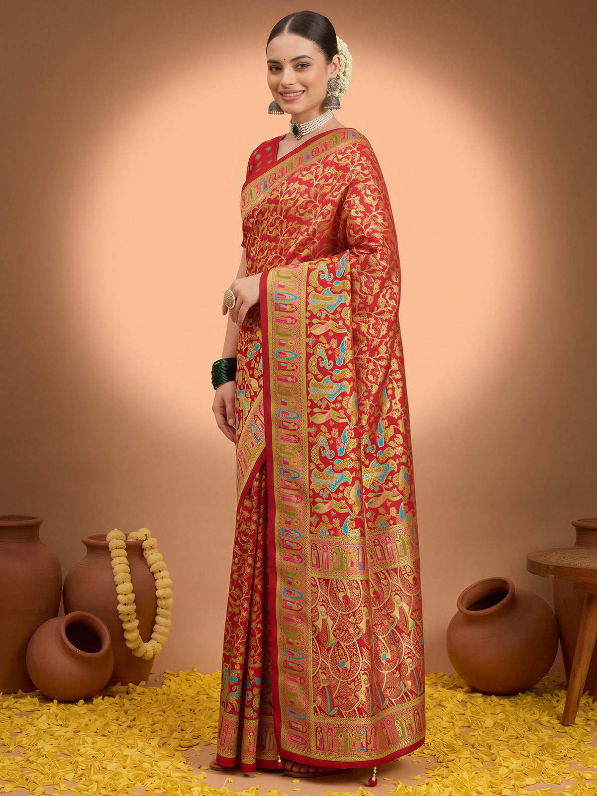 Red Silk Blend saree – detail view 2
