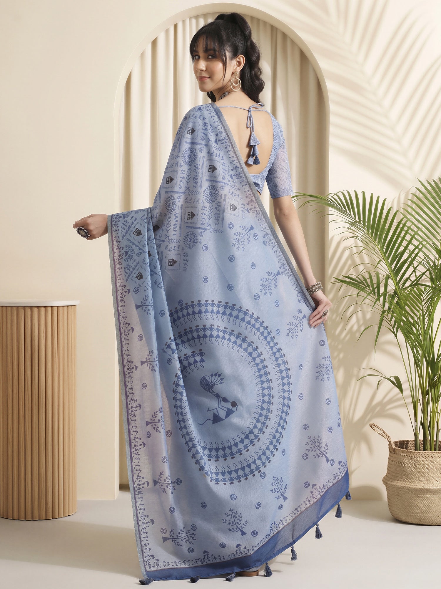 Light Blue Cotton Linen saree – detail view 1