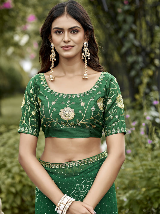 Green georgette saree view 1