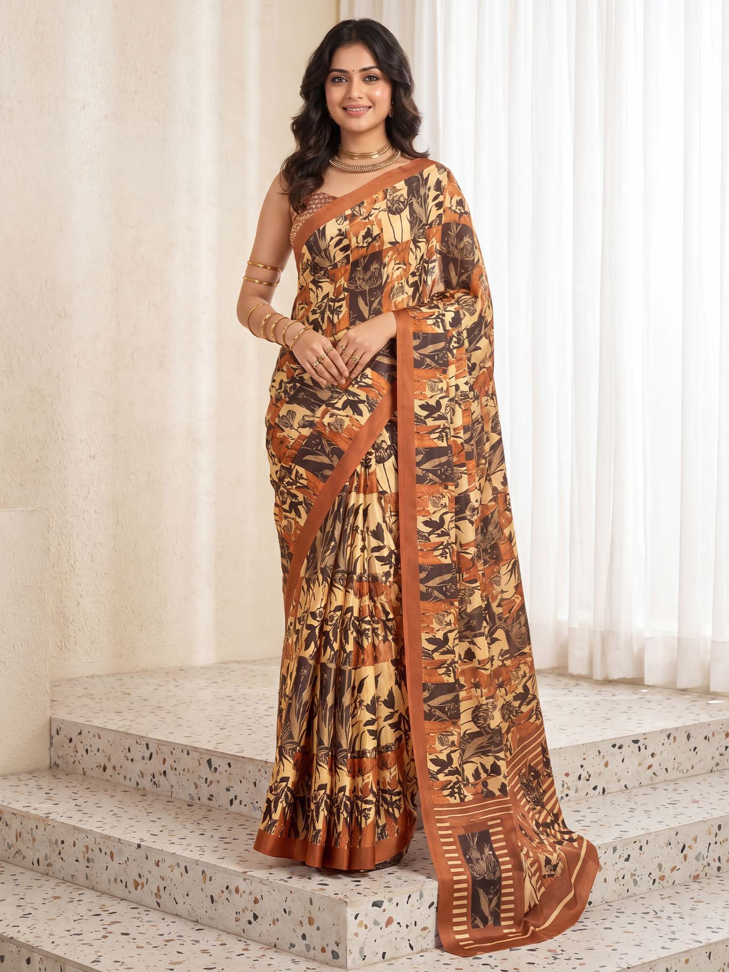 Beige Crepe saree – detail view 3