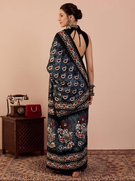 Grey Bhagalpuri Silk saree – detail view 1