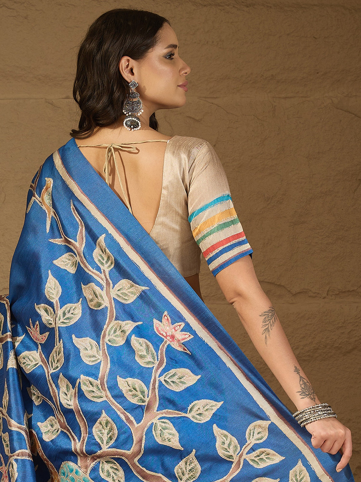 Blue art silk saree view 2