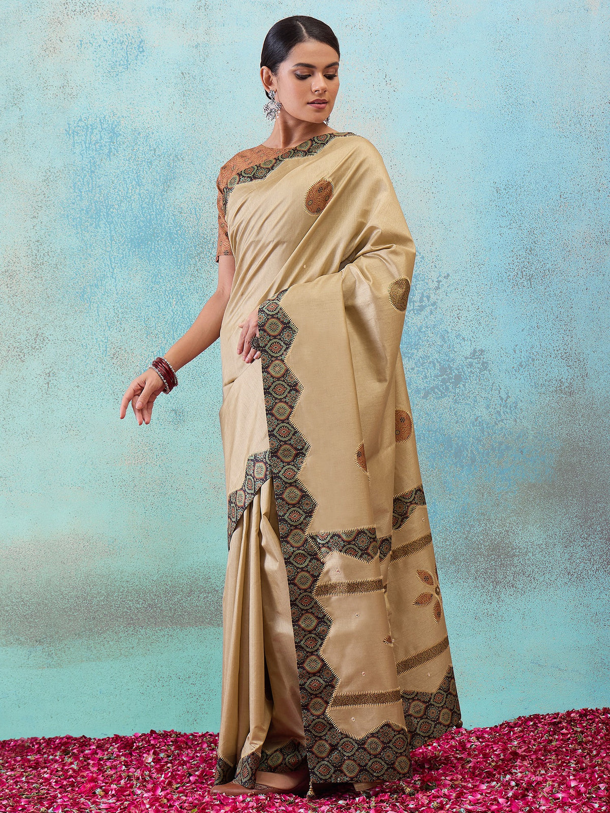 Light Brown silk blend saree view 4
