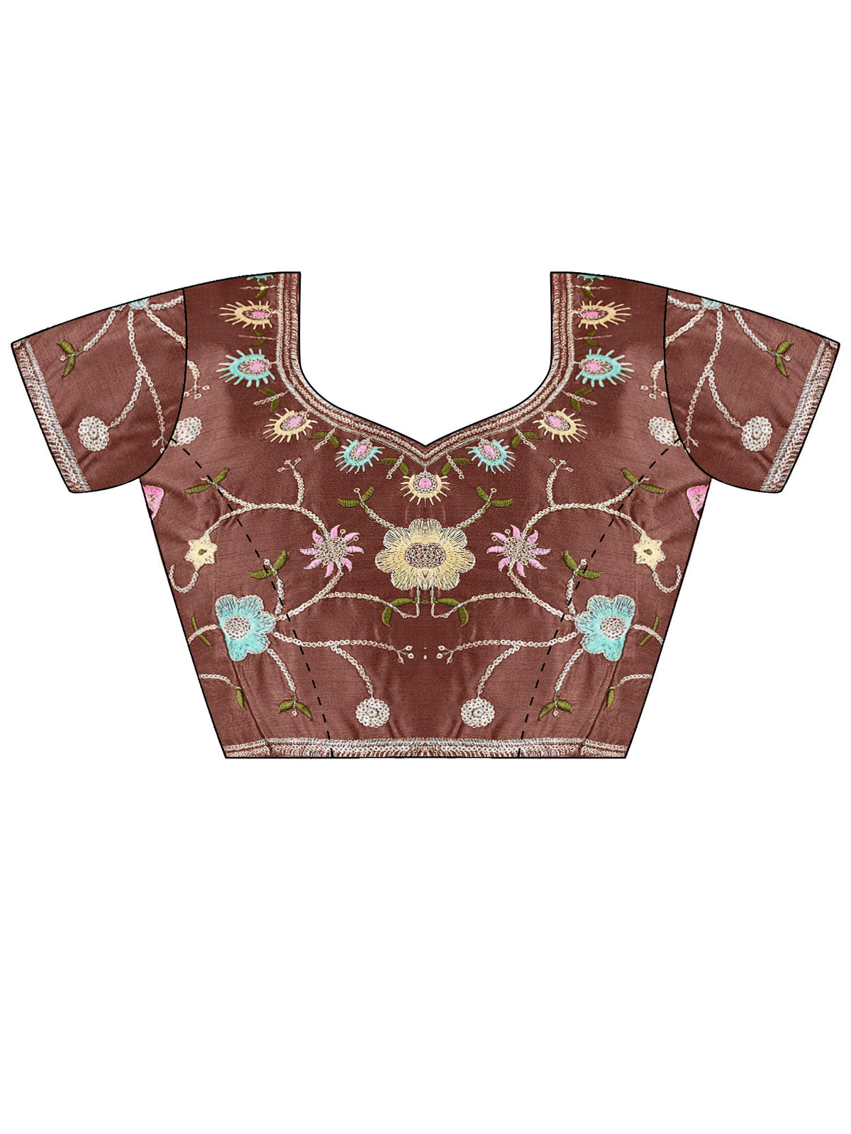 Unstitched brown poly georgette blouse piece with embellished design