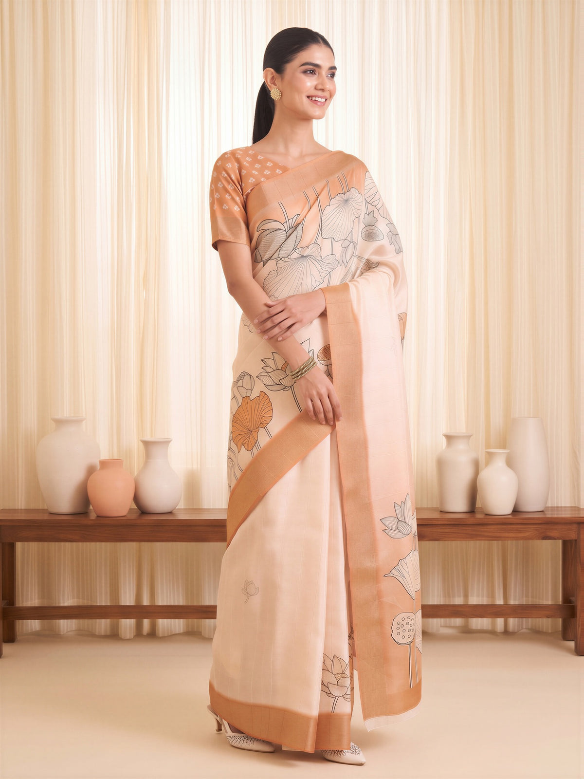 White Satin Silk saree – detail view 3