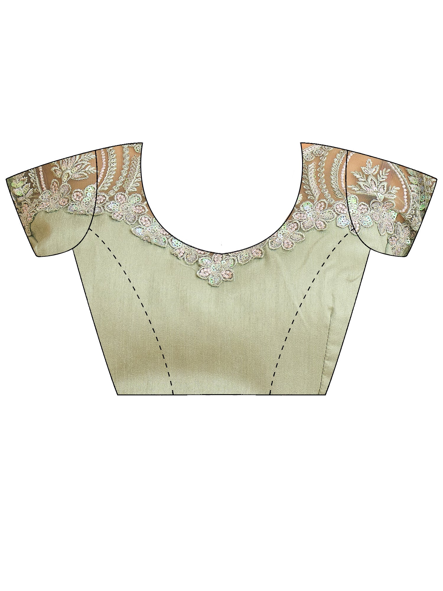 Unstitched mint green banglori silk blouse piece with embellished design