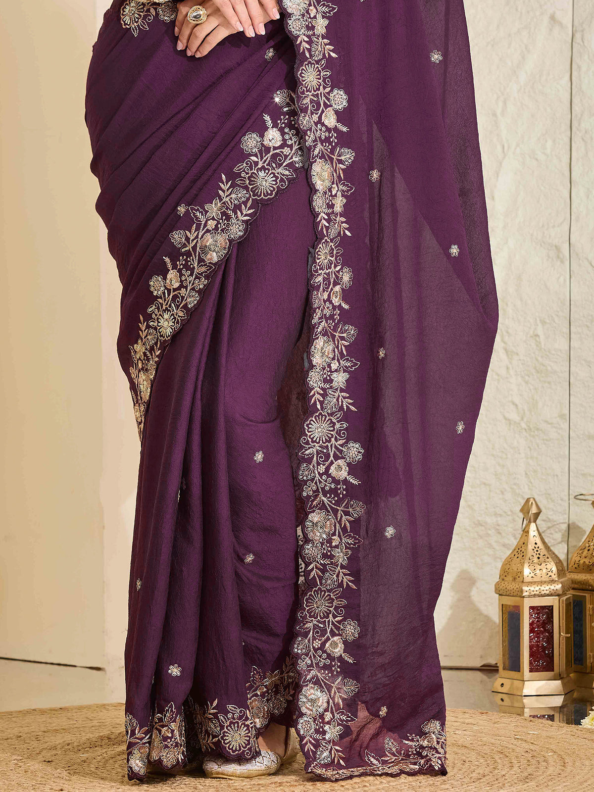 Purple Georgette saree – detail view 5