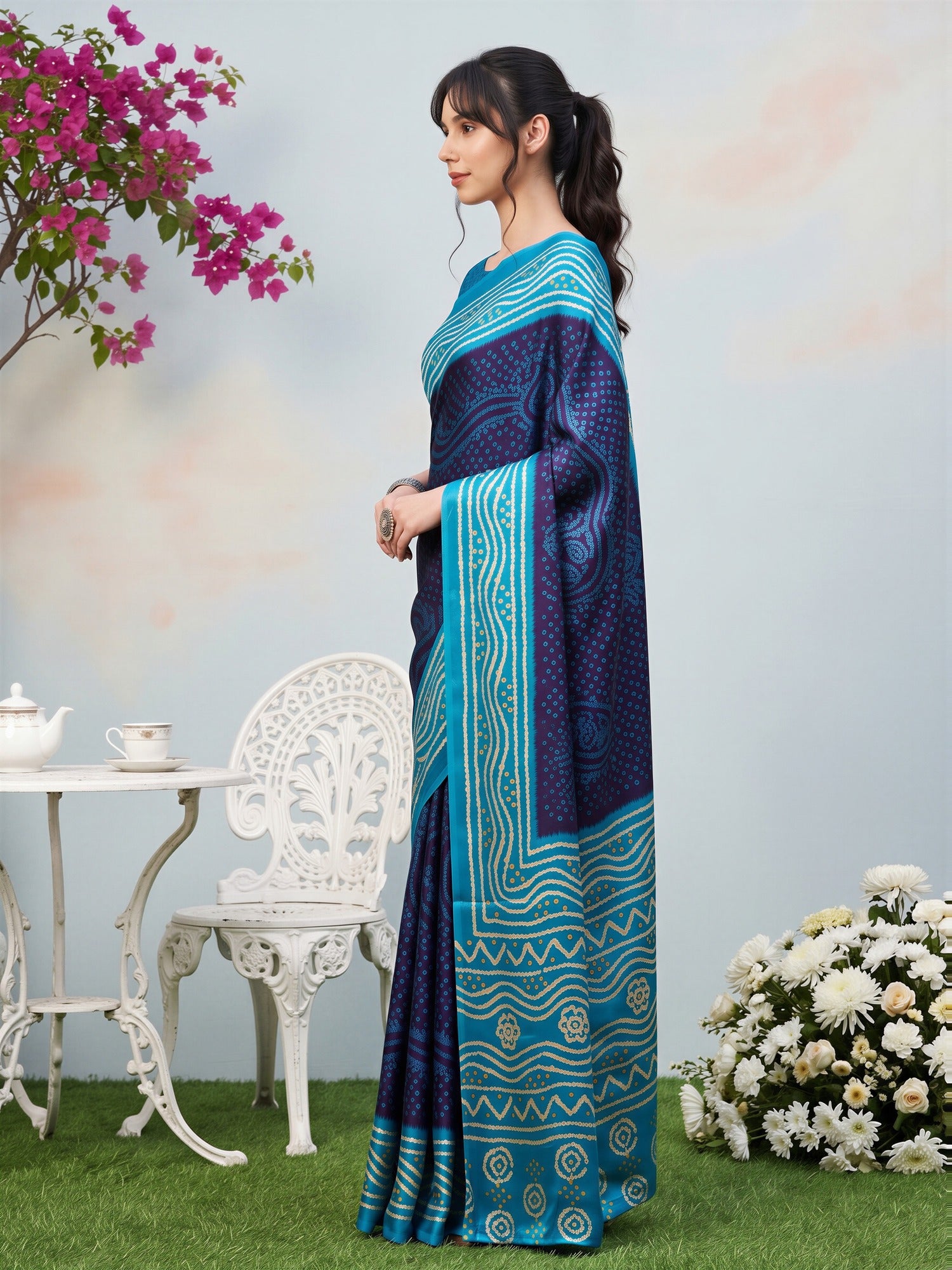 Navy Blue Satin Silk saree – detail view 2